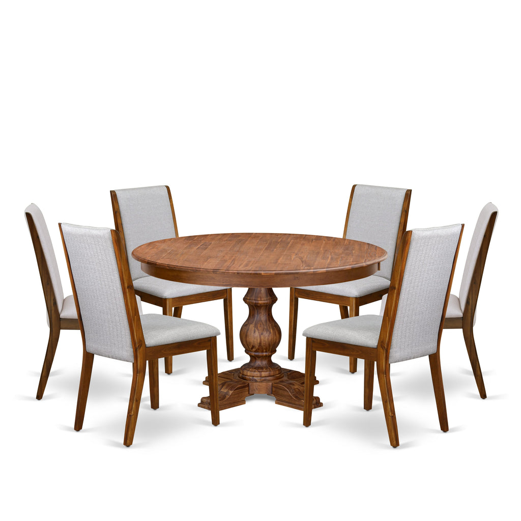 Luxe by East West Furniture - F5LA7-50N-05 - 7-Piece Dining Room Set Consist of A Wooden Kitchen Table and 6 Grey Linen Fabric Parson Chairs with High Back, Antique Walnut