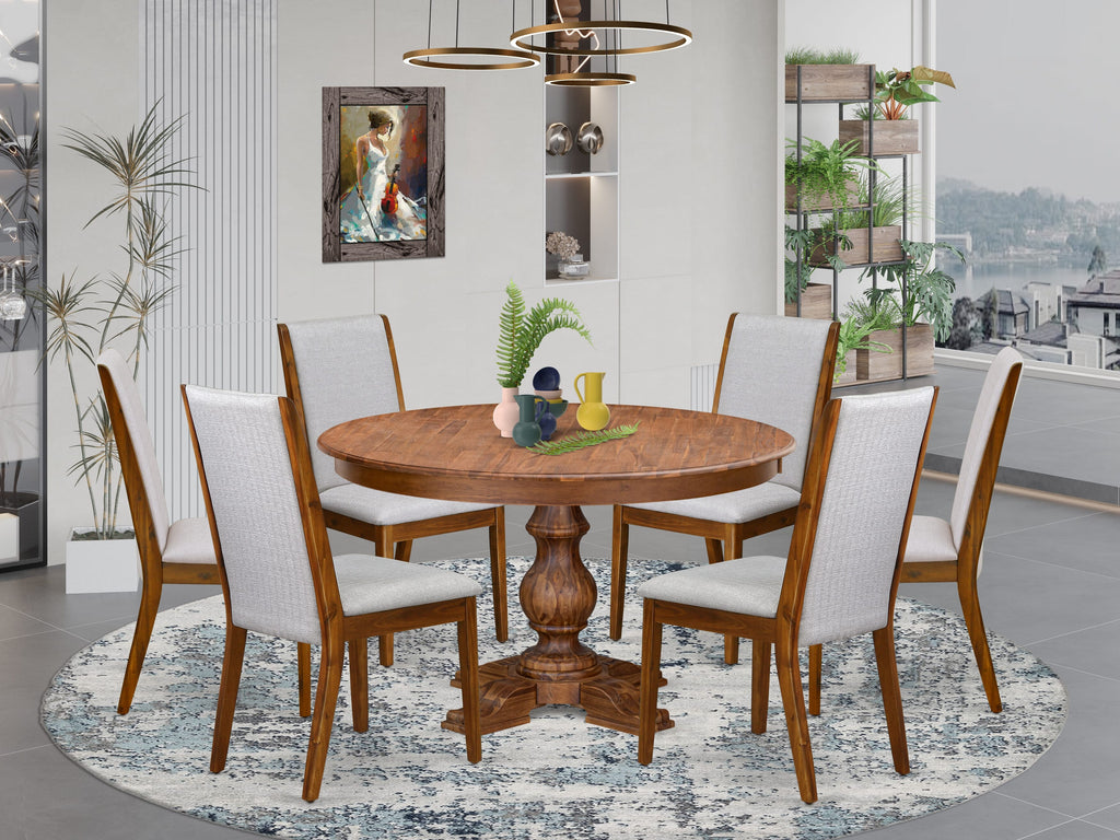 Luxe by East West Furniture - F5LA7-50N-05 - 7-Piece Dining Room Set Consist of A Wooden Kitchen Table and 6 Grey Linen Fabric Parson Chairs with High Back, Antique Walnut