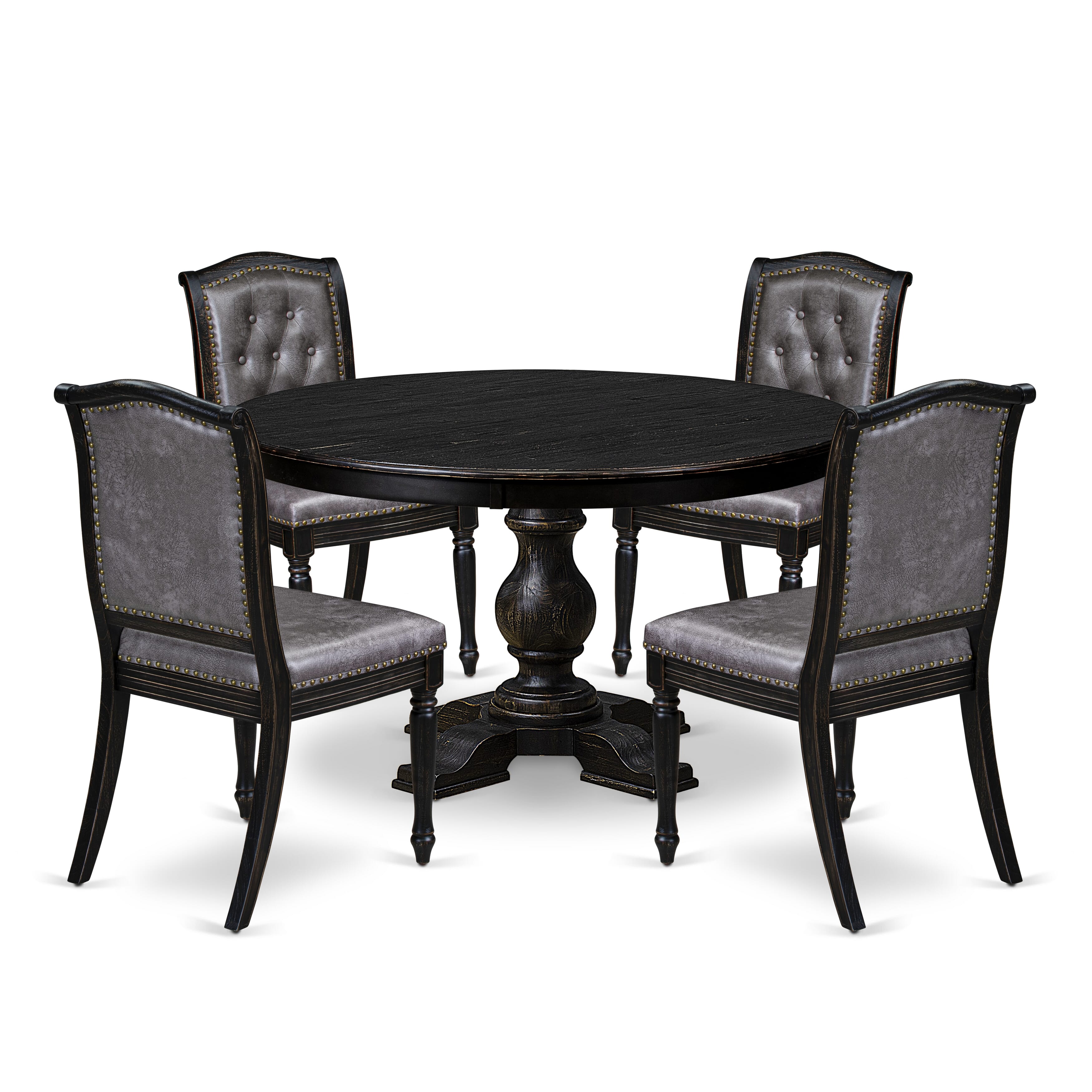 Luxe by East West Furniture - F5MA5-511-34 - 5-piece Mid Century Dining Set consists of a Dining Table and 4 Dark Grey Polyester Fabric Upholstered Chairs with Button Tufted Back - Sand Blasting Black