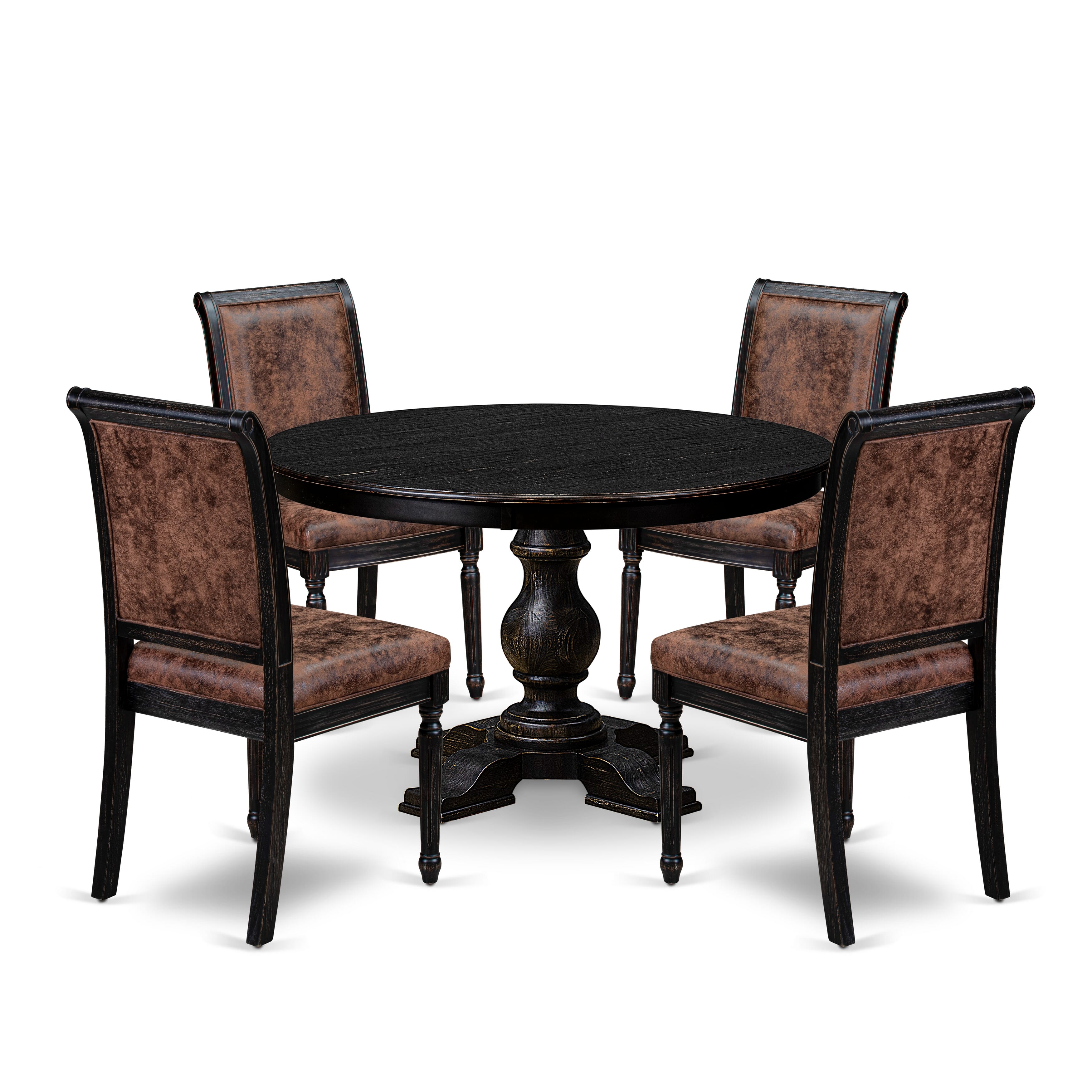 Luxe by East West Furniture - F5TY5-411-33 - 5-piece Dining Room Table Set consists of a Dining Table and 4 Brown Polyester Fabric Dining Chairs with High Back - Sand Blasting Black Finish