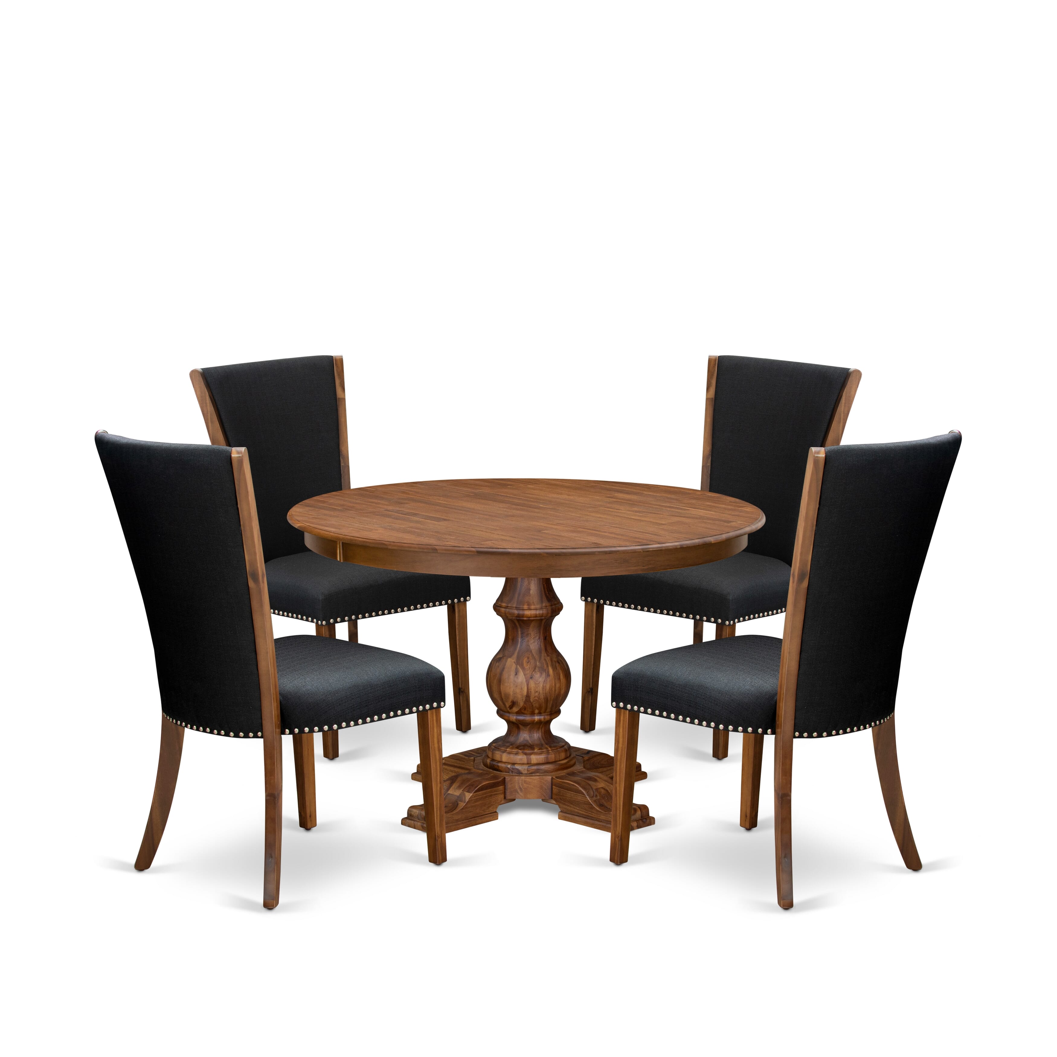 Luxe by East West Furniture F5VE5-40N-24 5 Piece Dining Table Set for 4 Contains a 48" Round Table with Pedestal and 4 Black Linen Fabric Parson Chairs, Antique Walnut