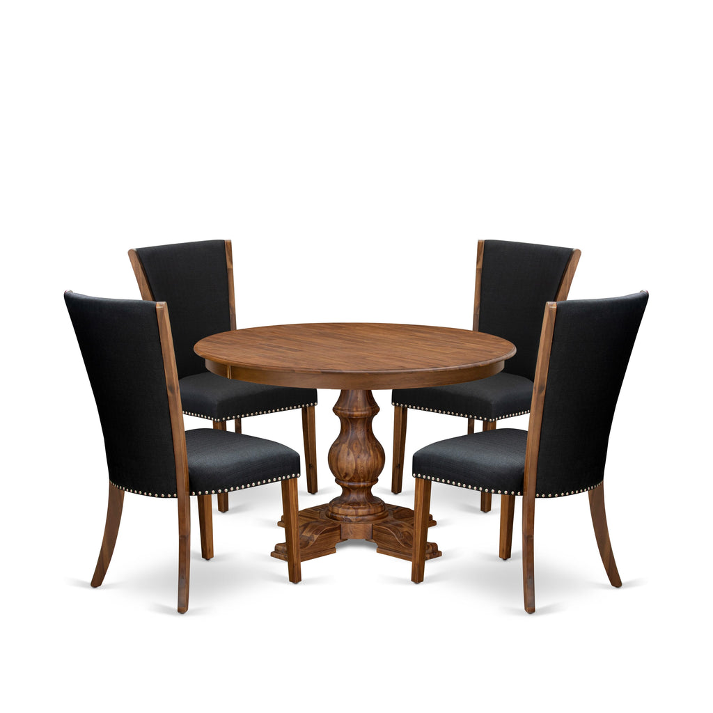 Luxe by East West Furniture F5VE5-40N-24 5 Piece Dining Table Set for 4 Contains a 48" Round Table with Pedestal and 4 Black Linen Fabric Parson Chairs, Antique Walnut
