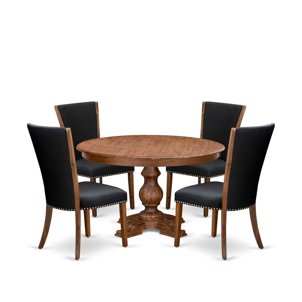 Luxe by East West Furniture F5VE5-50N-24 5 Piece Dining Table Set for 4 Contains a 54" Round Table with Pedestal and 4 Black Linen Fabric Parson Chairs, Antique Walnut