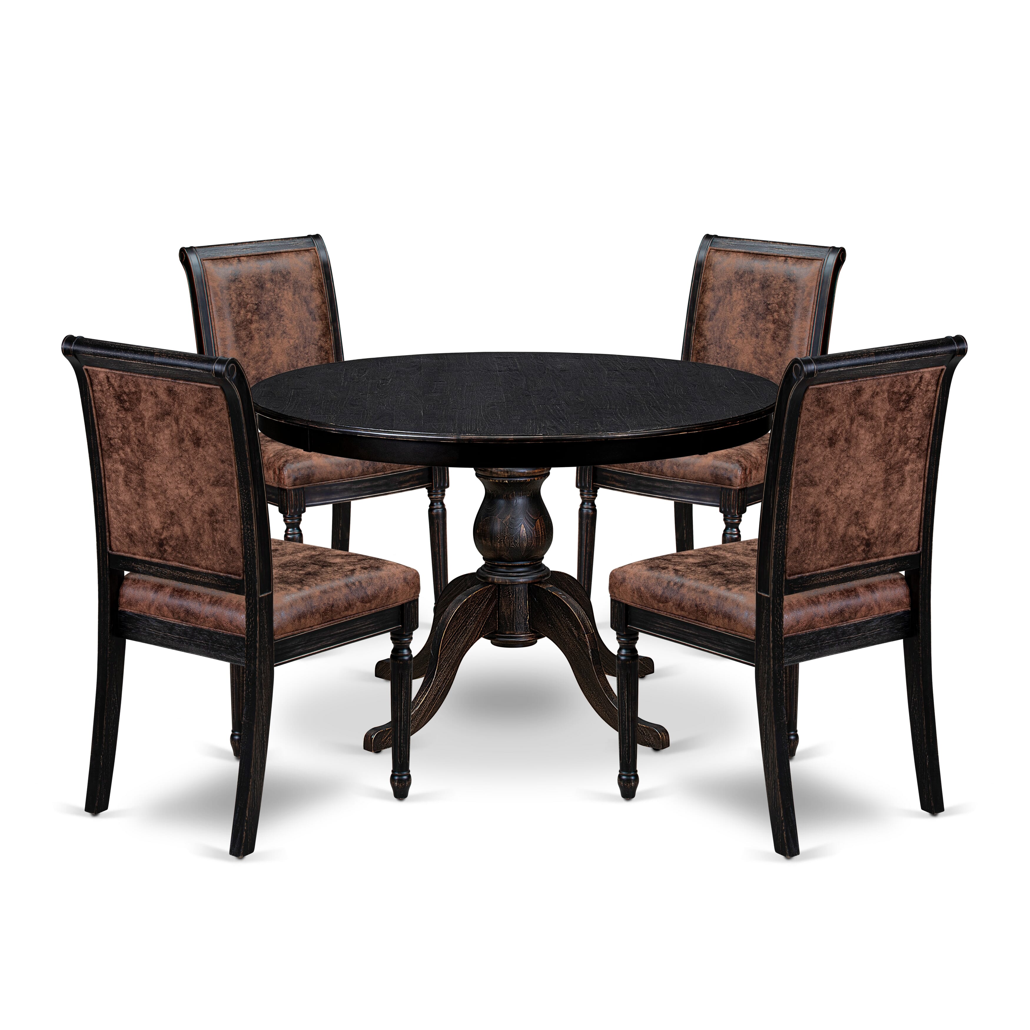 Luxe by East West Furniture - F6CY5-411-33 - 5-piece Kitchen Table Set consists of a Dining Table and 4 Brown Polyester Fabric Kitchen Chairs with High Back - Sand Blasting Black Finish