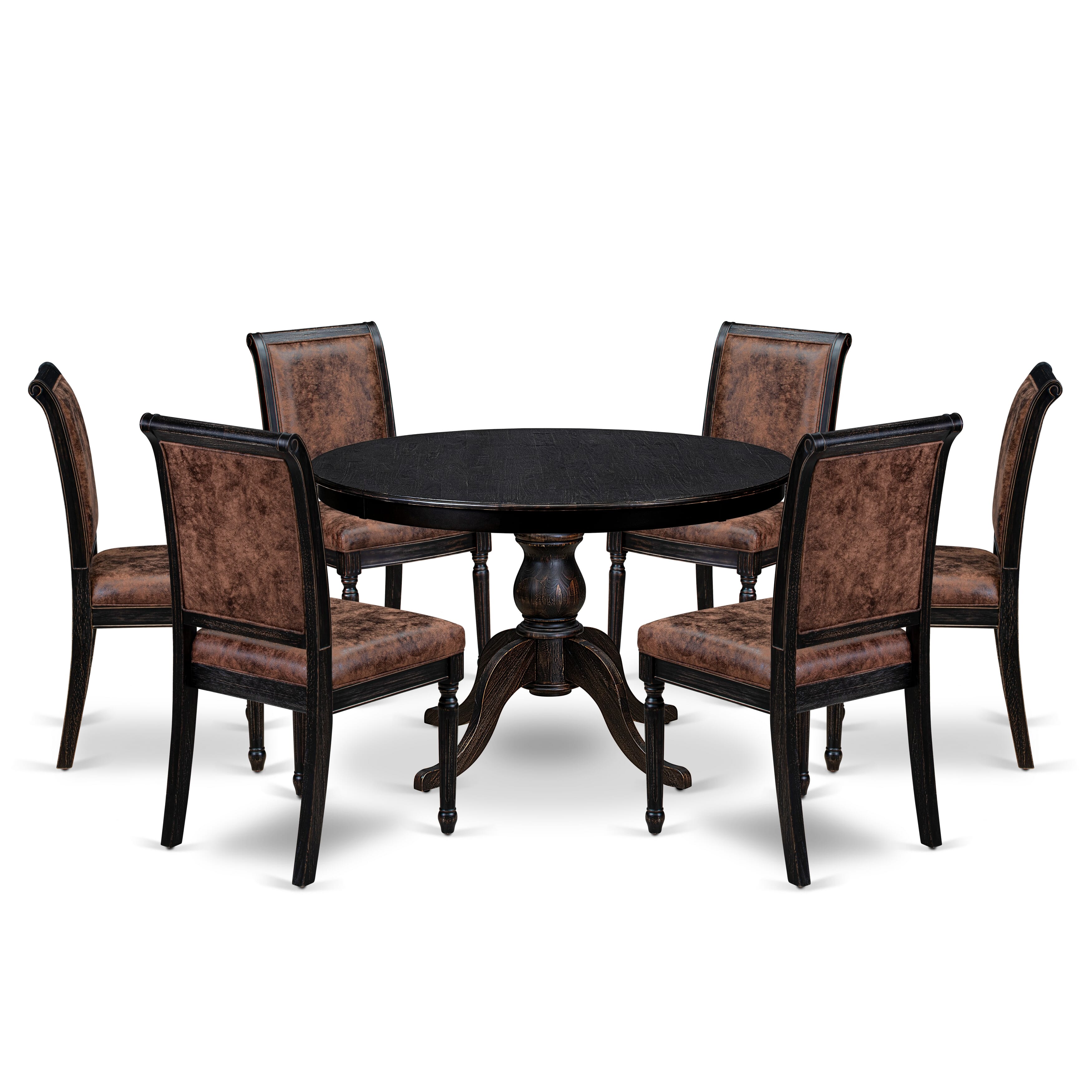 Luxe by East West Furniture - F6CY7-411-33 - 7-piece Kitchen Table Set consists of a Dining Table and 6 Brown Polyester Fabric Kitchen Chairs with High Back - Sand Blasting Black Finish