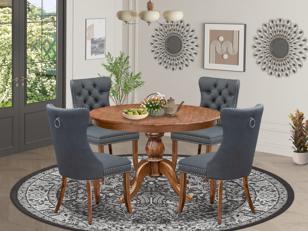 Luxe by East West Furniture F6DA5-40N-13 5-piece Modern Dining table set consists of a Kitchen Table and 4 Platinum Gray Faux Leather Kitchen Chairs with Button Tufted Back - Antique Walnut Finish