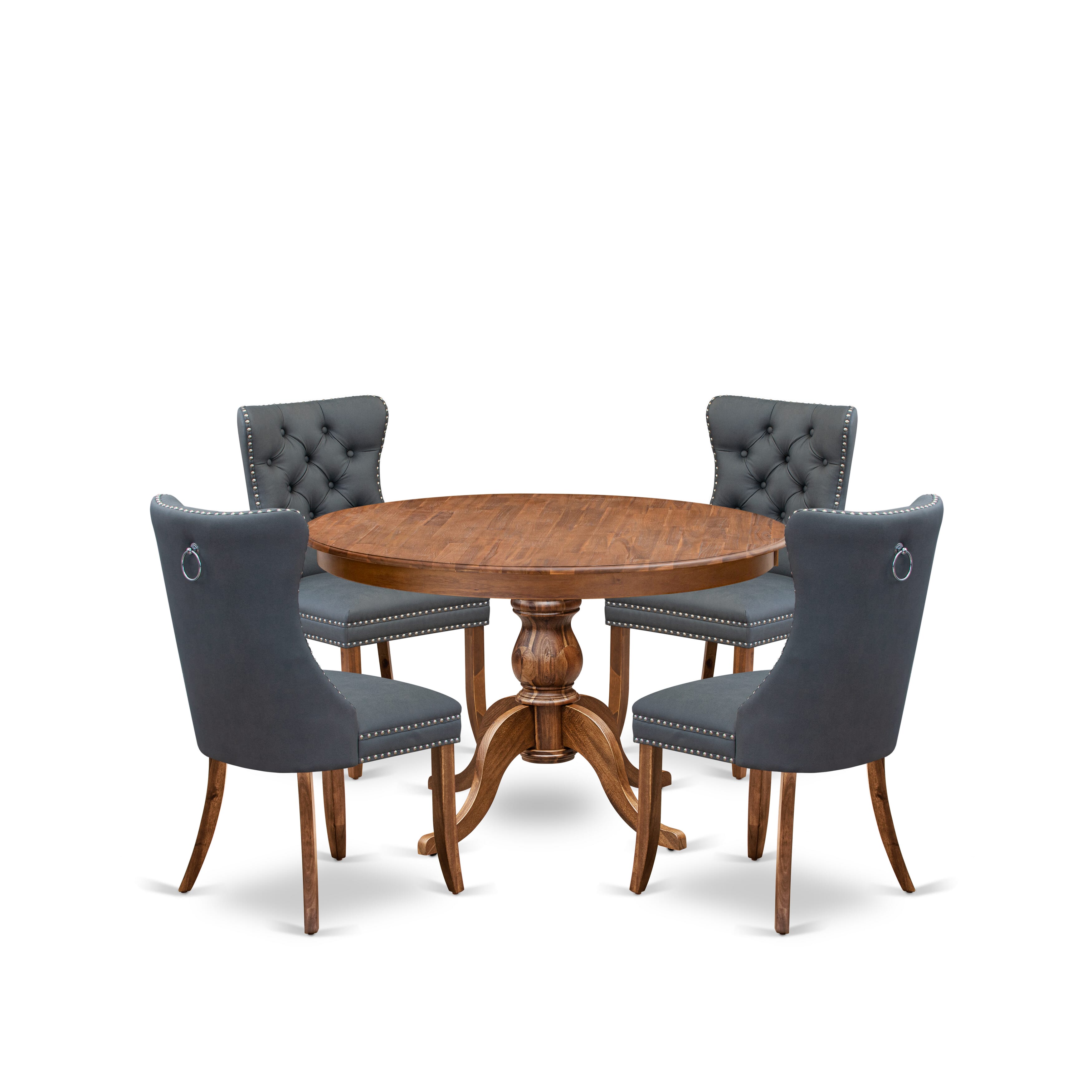 Luxe by East West Furniture F6DA5-40N-13 5-piece Modern Dining table set consists of a Kitchen Table and 4 Platinum Gray Faux Leather Kitchen Chairs with Button Tufted Back - Antique Walnut Finish