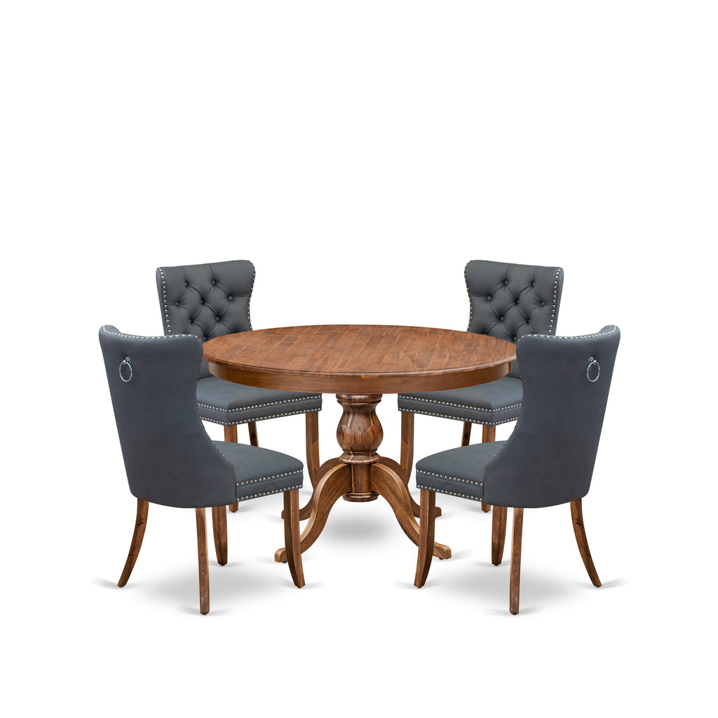 Luxe by East West Furniture F6DA5-40N-13 5-piece Modern Dining table set consists of a Kitchen Table and 4 Platinum Gray Faux Leather Kitchen Chairs with Button Tufted Back - Antique Walnut Finish