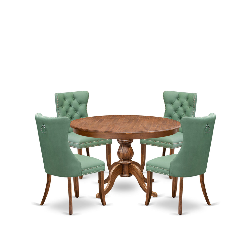 Luxe by East West Furniture F6DA5-40N-22 5-Pc Mid Century Modern Dining Set Consist a Wood Table and 4 Willow Green Faux Leather Chairs with Button-Tufted Back, Antique Walnut