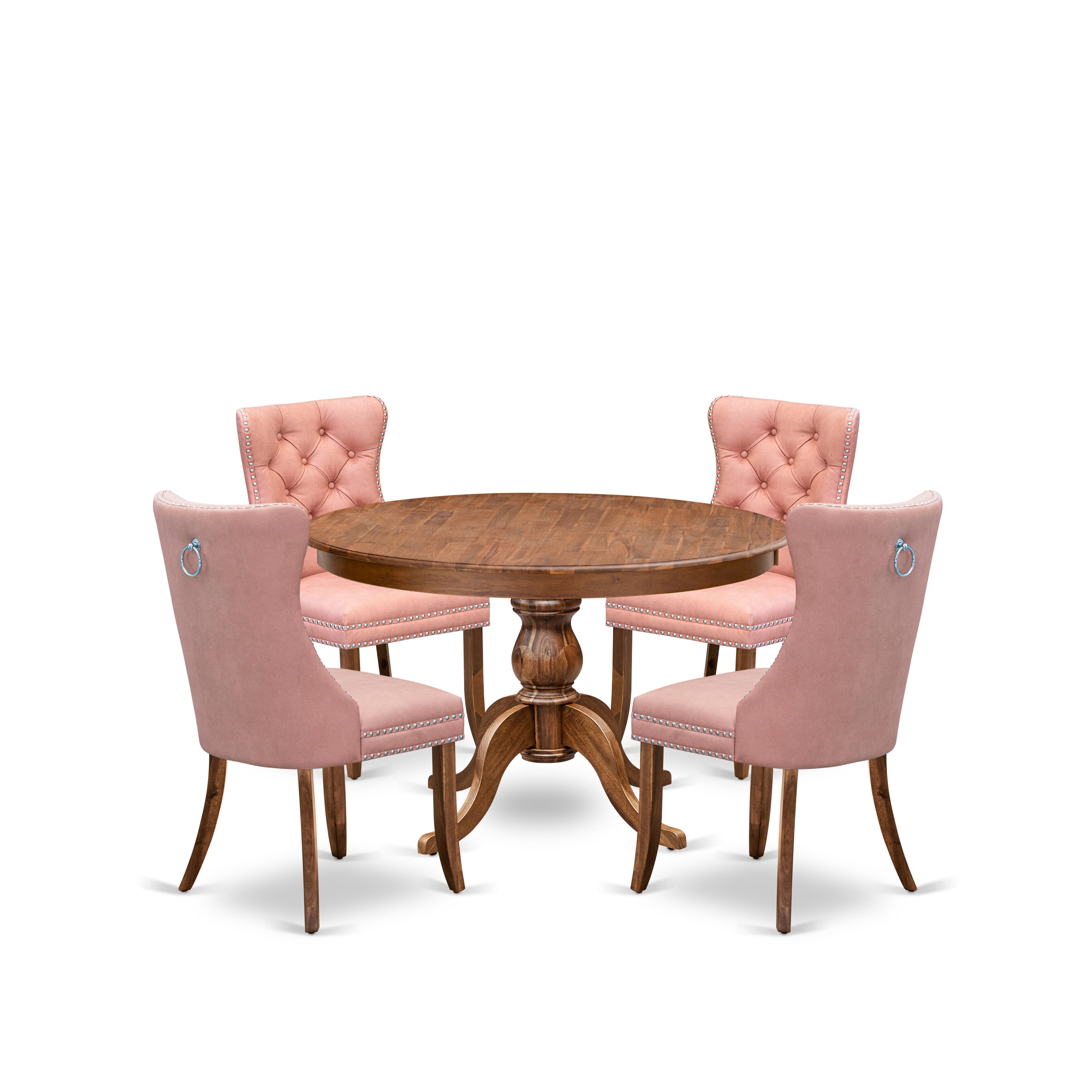 Luxe by East West Furniture F6DA5-40N-23 5-Pc Dinner Table Set Consist a Wood Dining Table and 4 Beige Red Faux Leather Parson Chairs with Button-Tufted Back, Antique Walnut