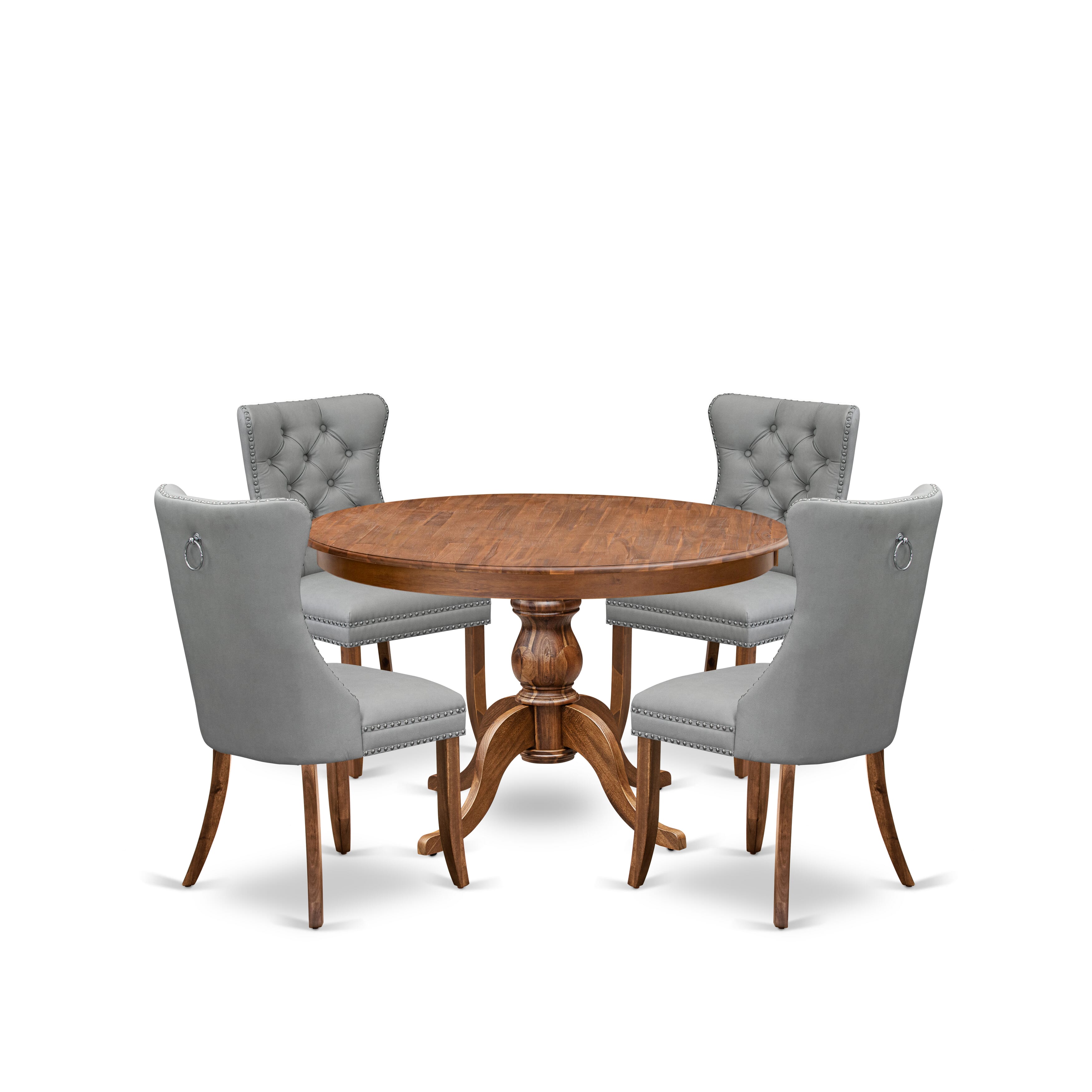 Luxe by East West Furniture F6DA5-40N-27 5-Pc Modern Dining Set Consist a Wood Dining Table and 4 Light Gray Faux Leather Padded Chairs with Button-Tufted Back, Antique Walnut