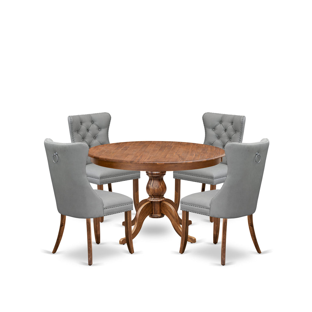 Luxe by East West Furniture F6DA5-40N-27 5-Pc Modern Dining Set Consist a Wood Dining Table and 4 Light Gray Faux Leather Padded Chairs with Button-Tufted Back, Antique Walnut