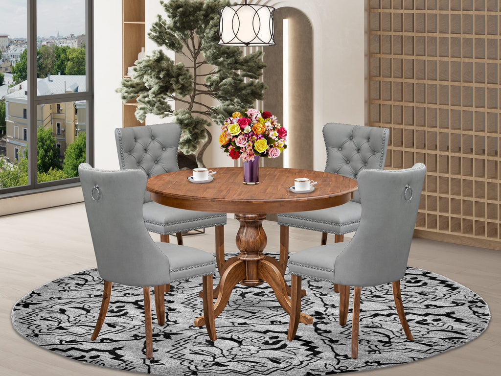 Luxe by East West Furniture F6DA5-40N-27 5-Pc Modern Dining Set Consist a Wood Dining Table and 4 Light Gray Faux Leather Padded Chairs with Button-Tufted Back, Antique Walnut