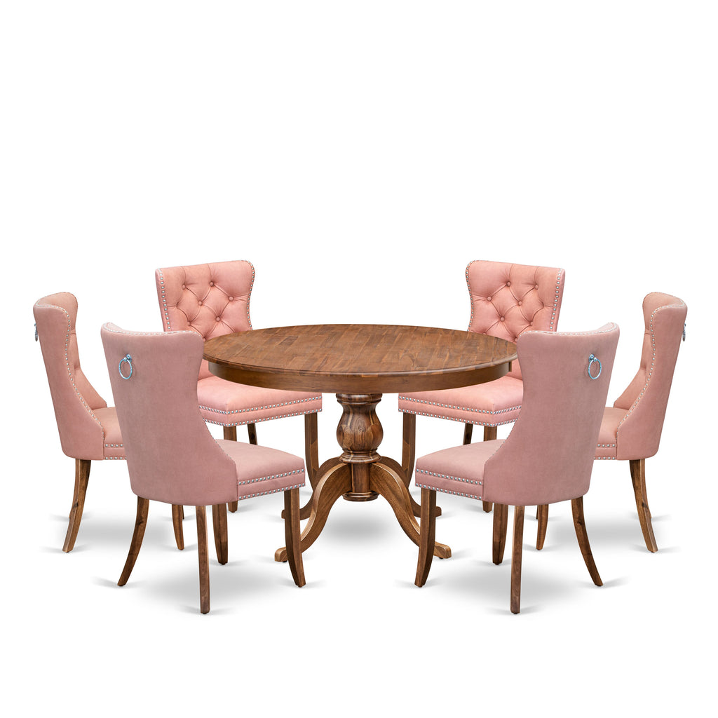 Luxe by East West Furniture F6DA7-40N-23 7-Pc Dining Room Table Set Contain a Mid Century Table and 6 Beige Red Faux Leather Chairs with Button-Tufted Back, Antique Walnut
