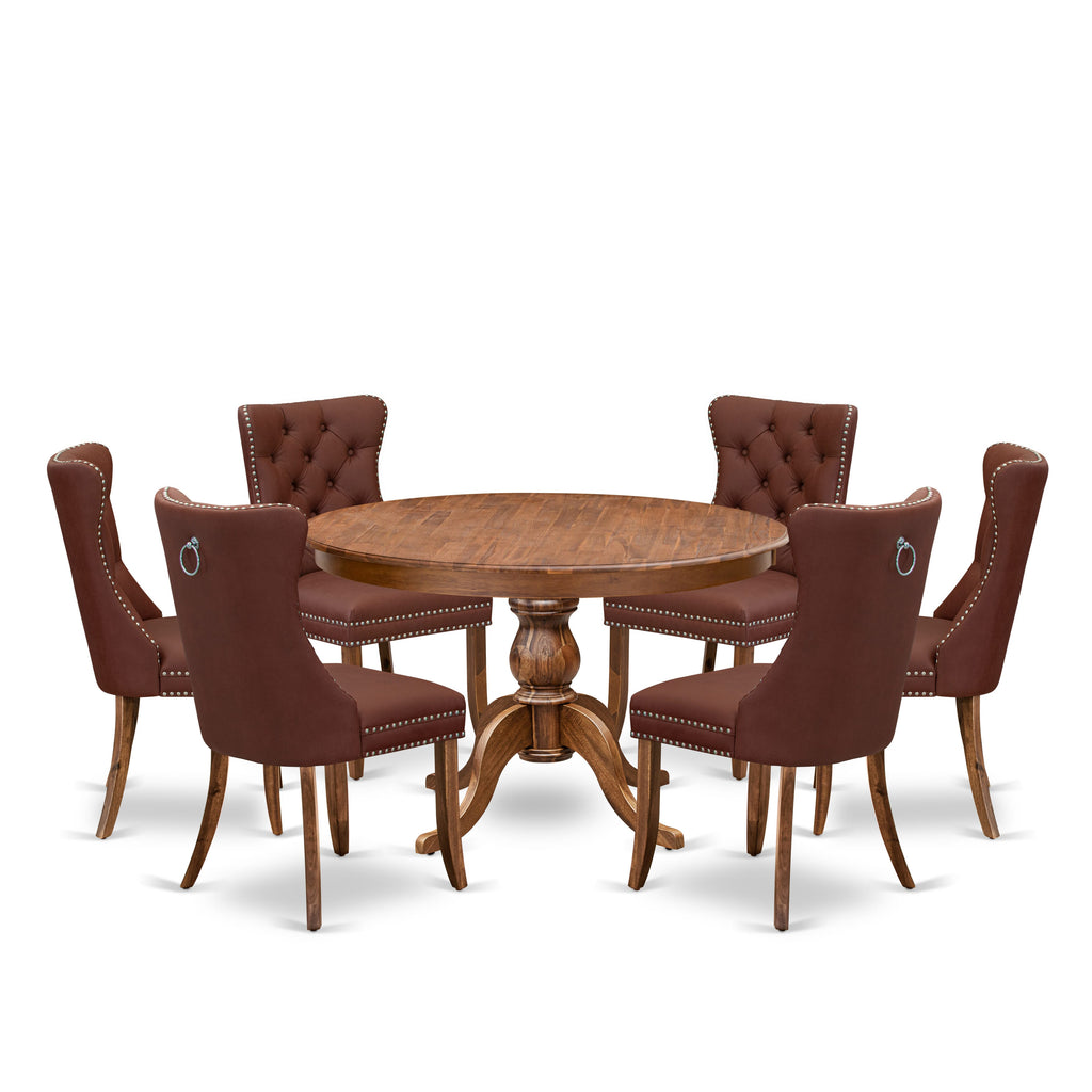 Luxe by East West Furniture F6DA7-40N-26 7-Pc Dining Room Set Contain a Dining Table and 6 Burgundy Faux Leather Parsons Chairs with Button-Tufted Back, Antique Walnut