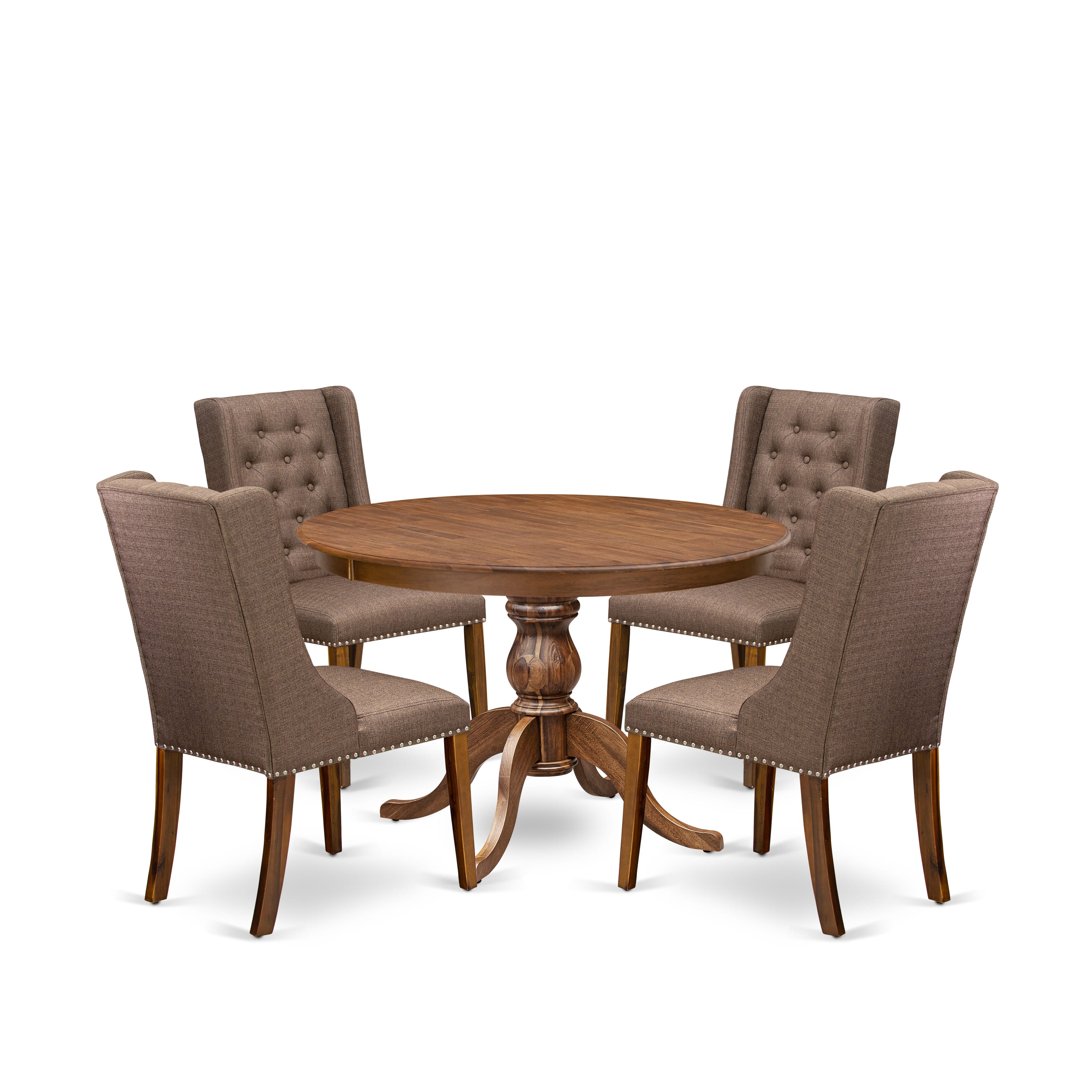 Luxe by East West Furniture - F6FO5-40N-18 - 5-Pc Dining Table Set Includes A Modern Table and 4 Brown Linen Fabric Dining Chairs with Button Tufted Back, Antique Walnut