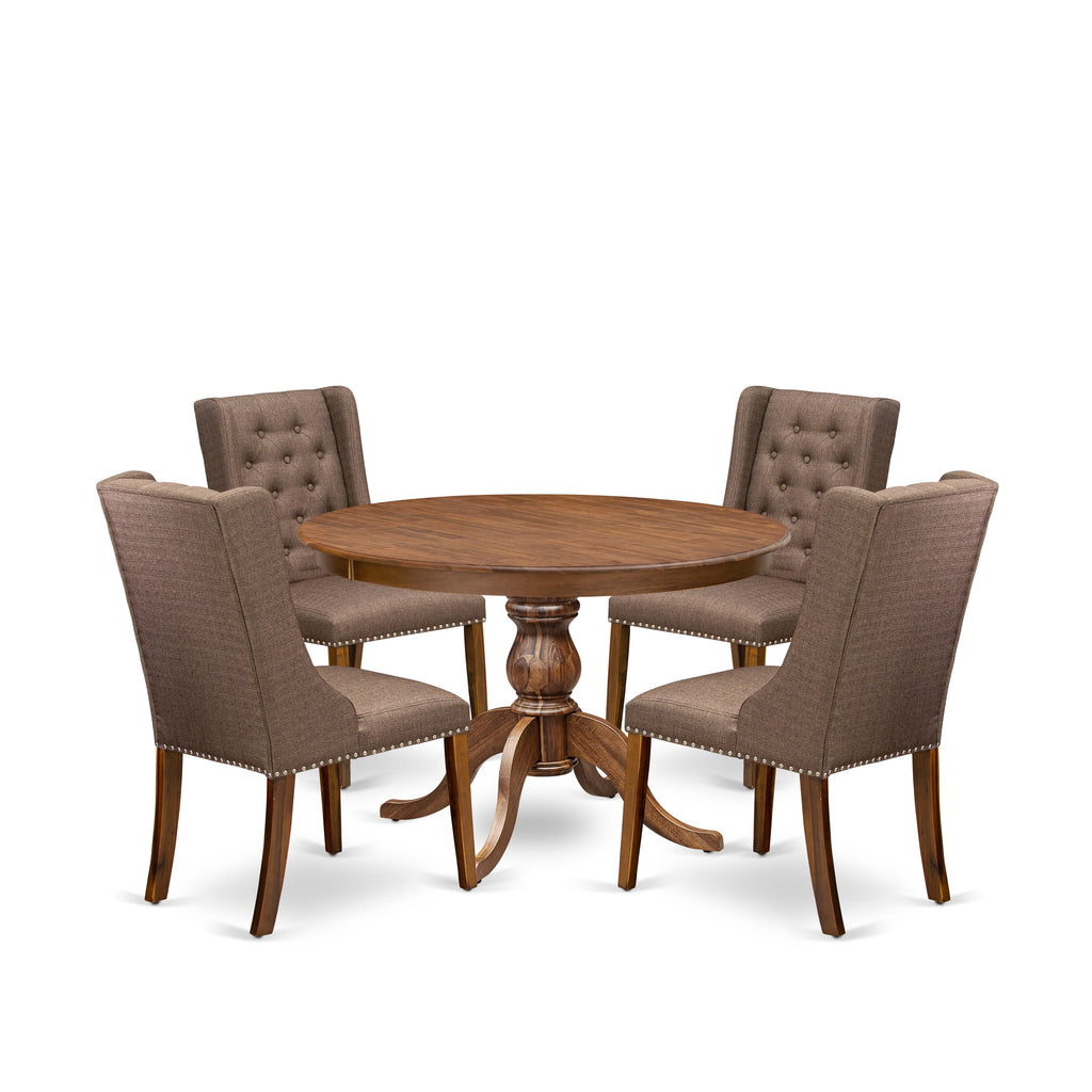 Luxe by East West Furniture - F6FO5-40N-18 - 5-Pc Dining Table Set Includes A Modern Table and 4 Brown Linen Fabric Dining Chairs with Button Tufted Back, Antique Walnut