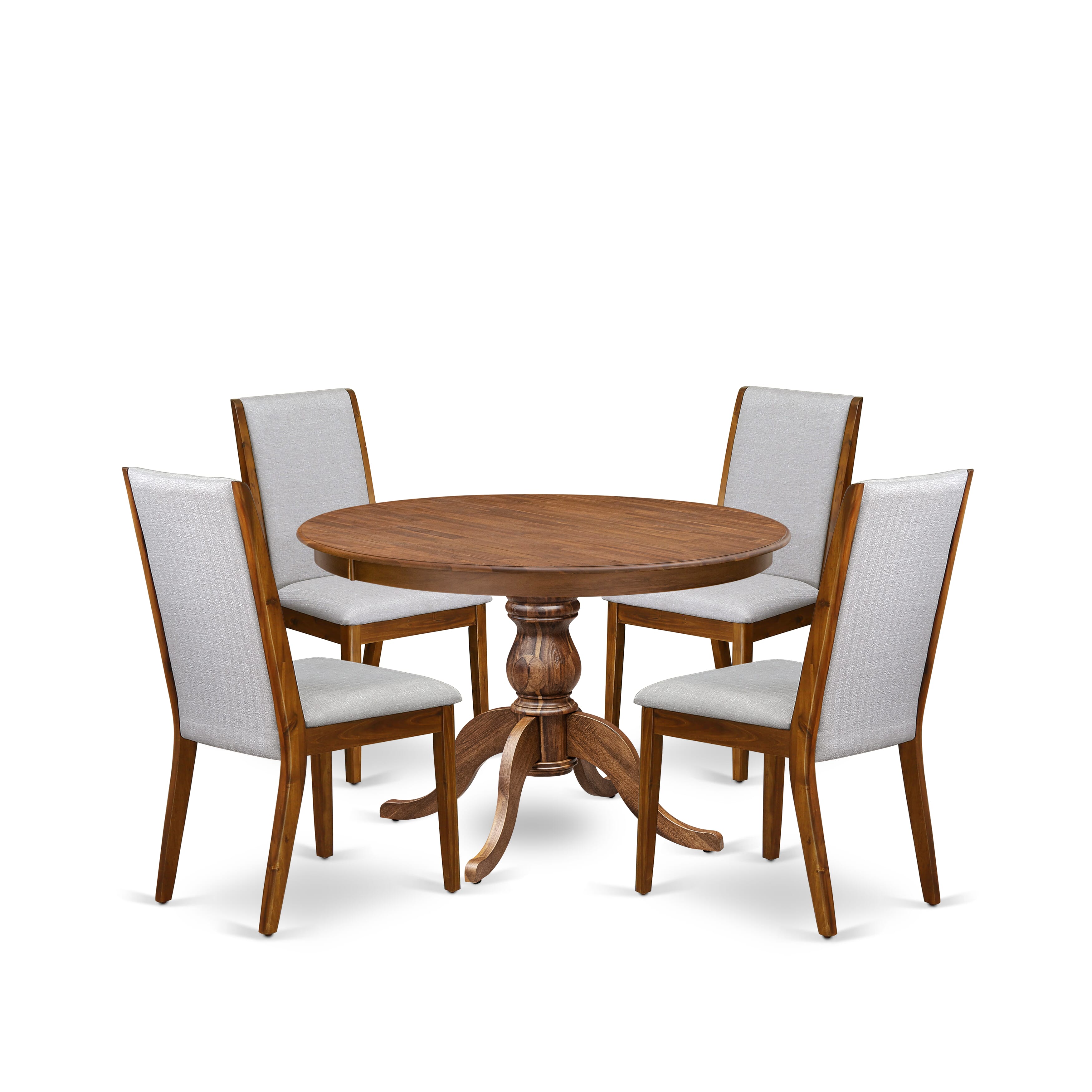 Luxe by East West Furniture - F6LA5-40N-05 - 5-Piece Dining Table Set Includes A Mid Century Dining Table and 4 Grey Linen Fabric Dining Chairs with High Back, Antique Walnut