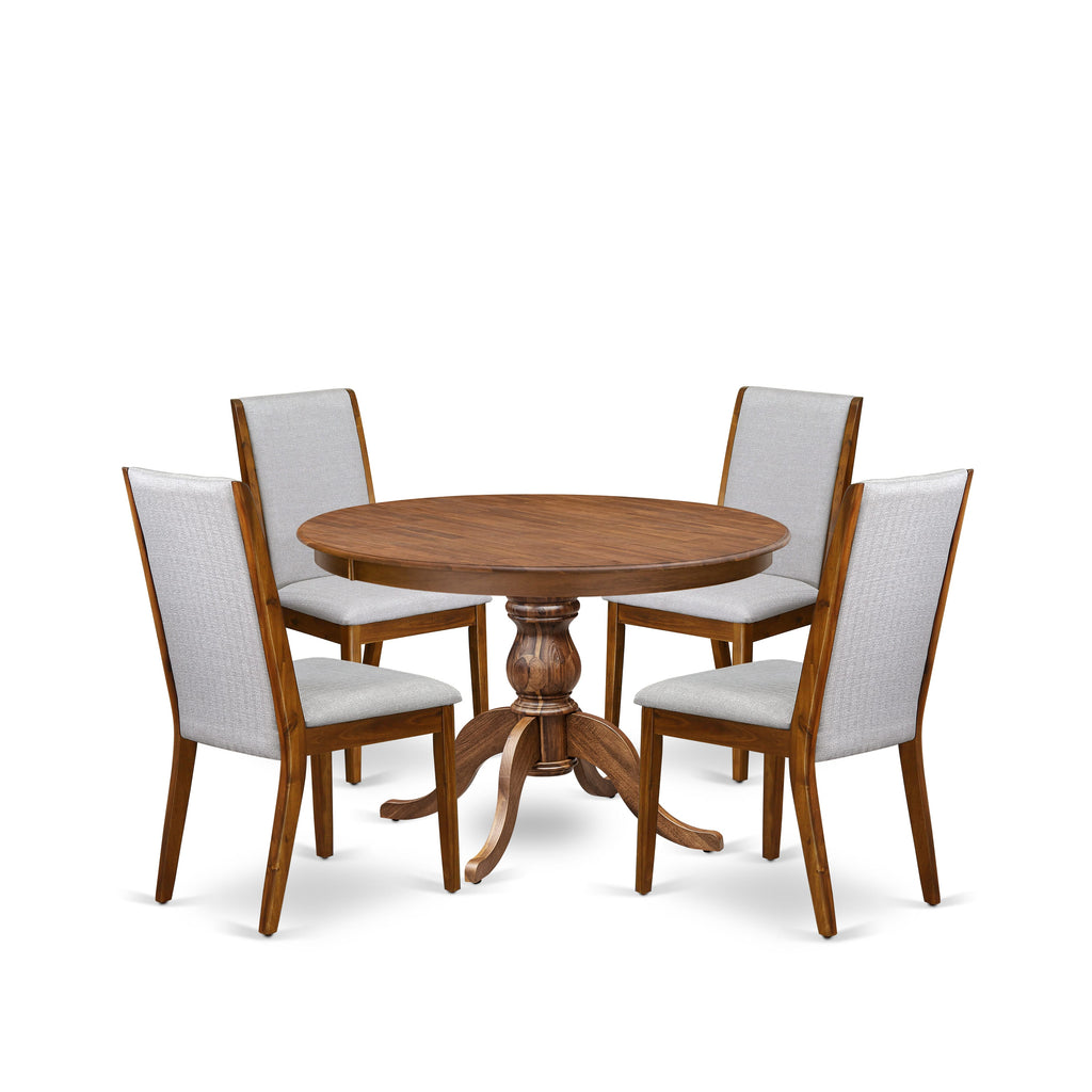 Luxe by East West Furniture - F6LA5-40N-05 - 5-Piece Dining Table Set Includes A Mid Century Dining Table and 4 Grey Linen Fabric Dining Chairs with High Back, Antique Walnut