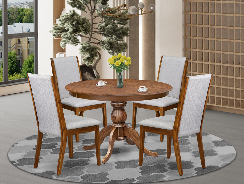 Luxe by East West Furniture - F6LA5-40N-05 - 5-Piece Dining Table Set Includes A Mid Century Dining Table and 4 Grey Linen Fabric Dining Chairs with High Back, Antique Walnut