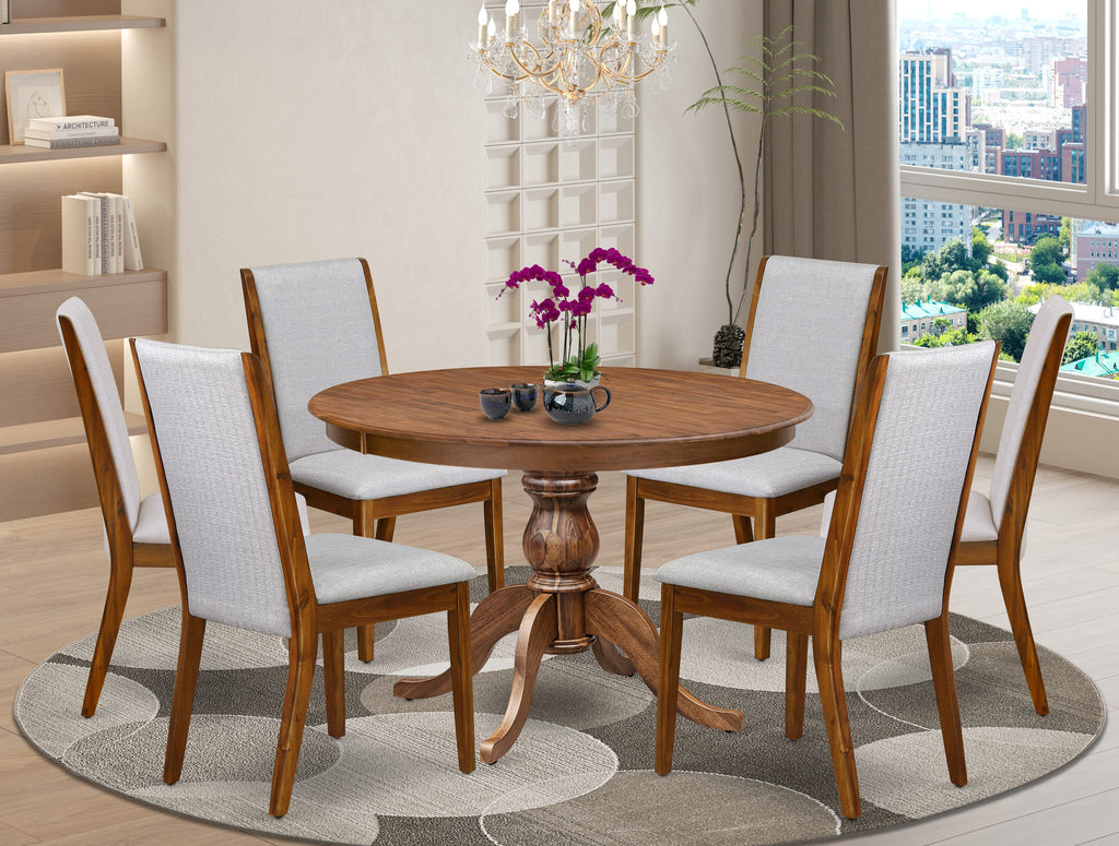Luxe by East West Furniture - F6LA7-40N-05 - 7-Piece Dining Table Set Contains A Mid Century Dining Table and 6 Grey Linen Fabric Dining Chairs with High Back, Antique Walnut