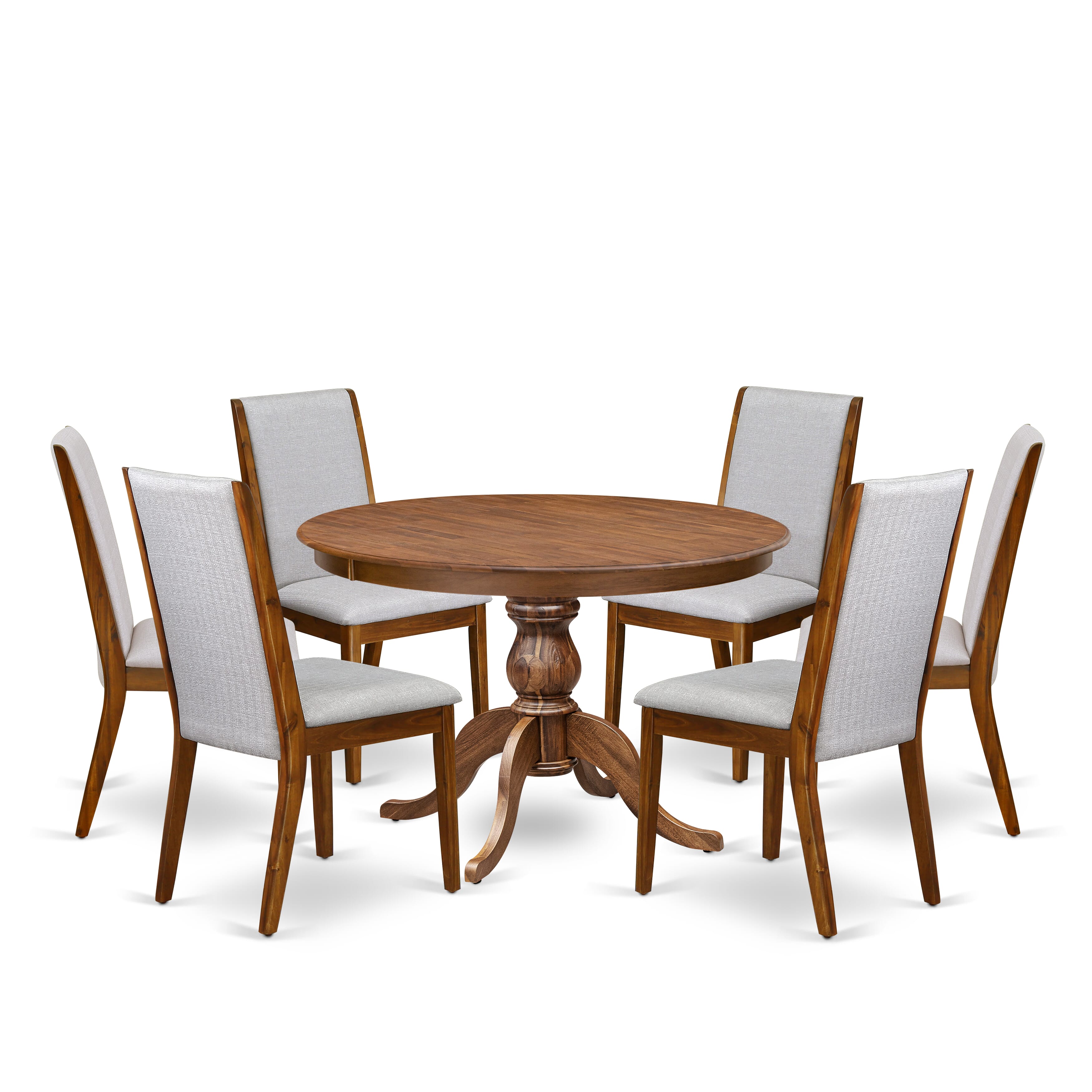 Luxe by East West Furniture - F6LA7-40N-05 - 7-Piece Dining Table Set Contains A Mid Century Dining Table and 6 Grey Linen Fabric Dining Chairs with High Back, Antique Walnut