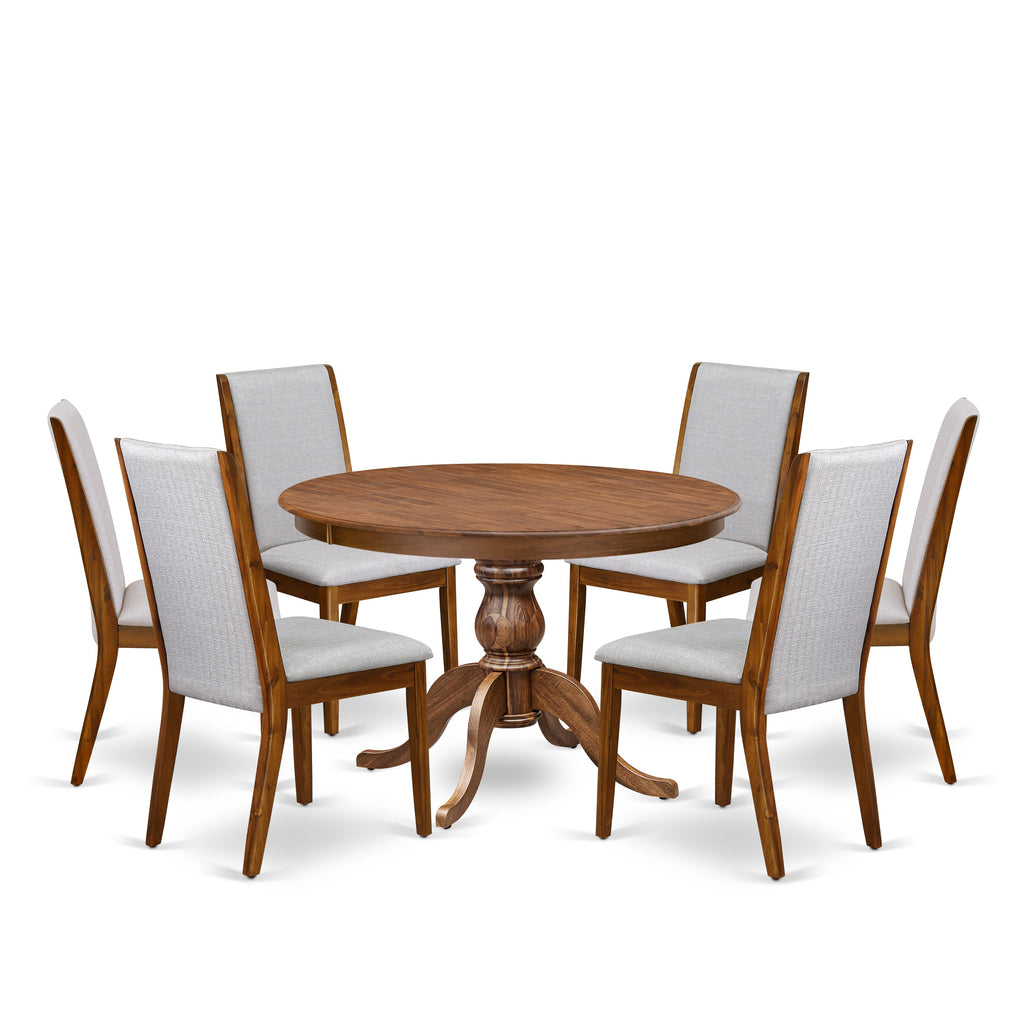 Luxe by East West Furniture - F6LA7-40N-05 - 7-Piece Dining Table Set Contains A Mid Century Dining Table and 6 Grey Linen Fabric Dining Chairs with High Back, Antique Walnut