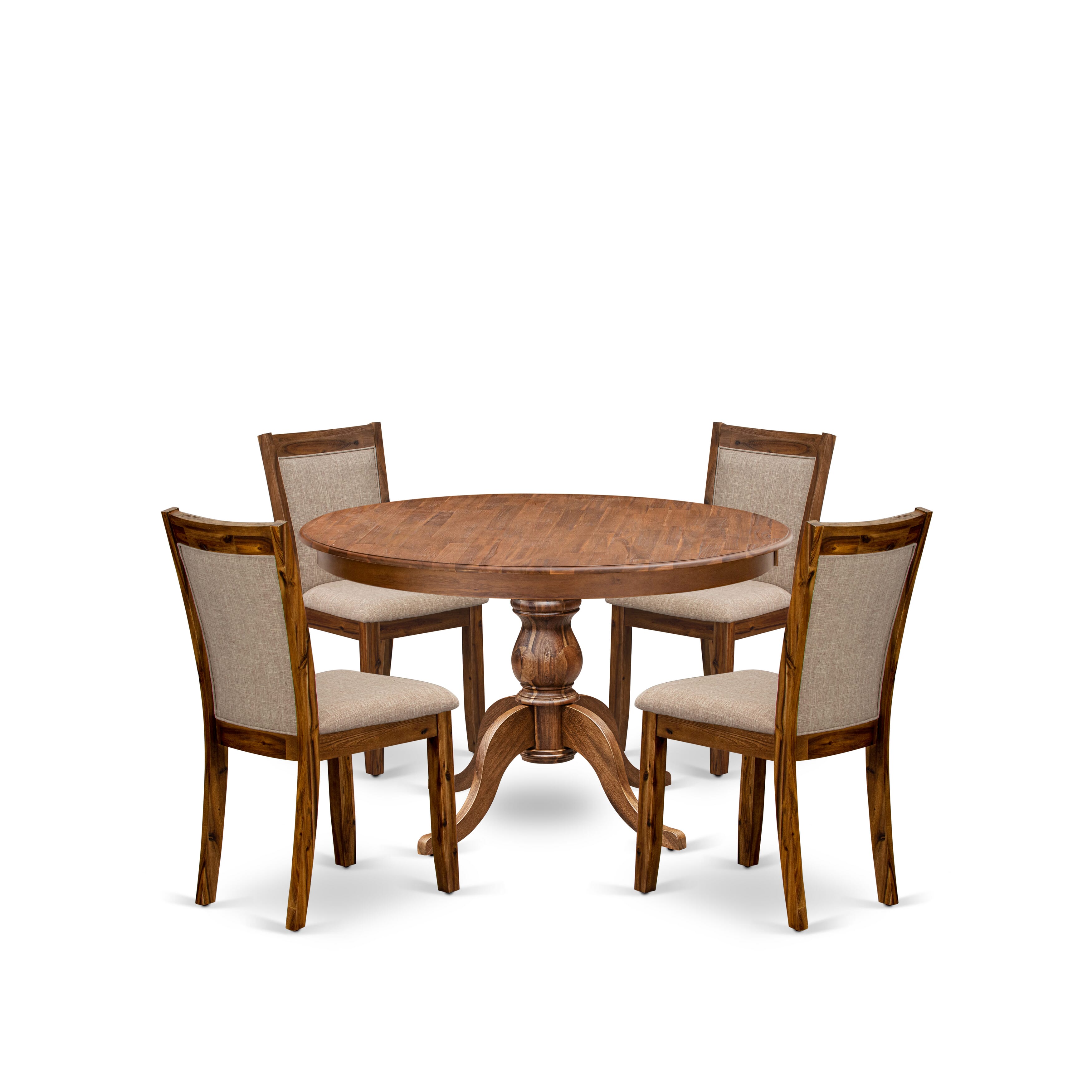 Luxe by East West Furniture F6MZ5-40N-04 5-Pc Kitchen Table Set Includes a Pedestal Wooden Table and 4 Light Tan Linen Fabric Dining Chairs with Padded Back- Antique Walnut