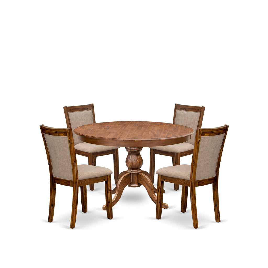 Luxe by East West Furniture F6MZ5-40N-04 5-Pc Kitchen Table Set Includes a Pedestal Wooden Table and 4 Light Tan Linen Fabric Dining Chairs with Padded Back- Antique Walnut