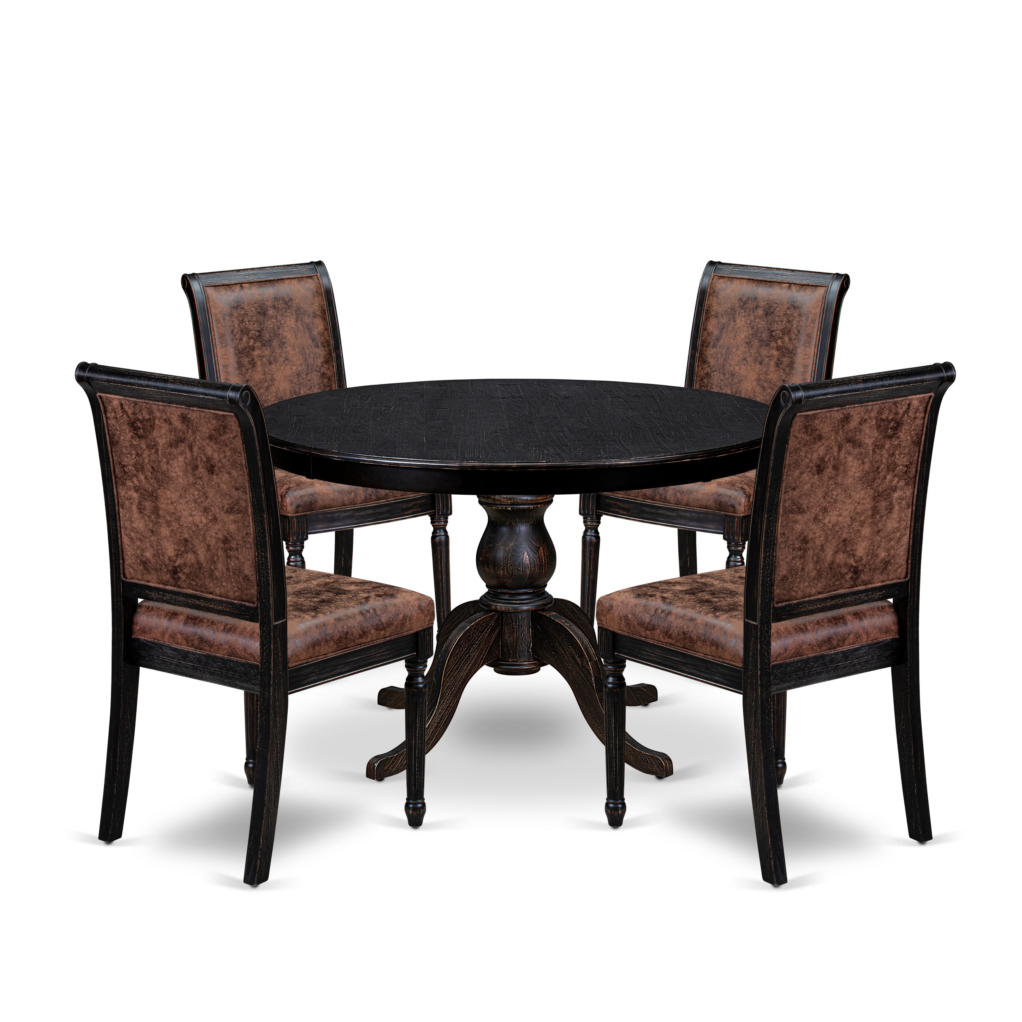 Luxe by East West Furniture - F6TY5-411-33 - 5-piece Dining Room Set consists of a Dining Table and 4 Brown Polyester Fabric Mid Century Modern Chair with High Back - Sand Blasting Black Finish