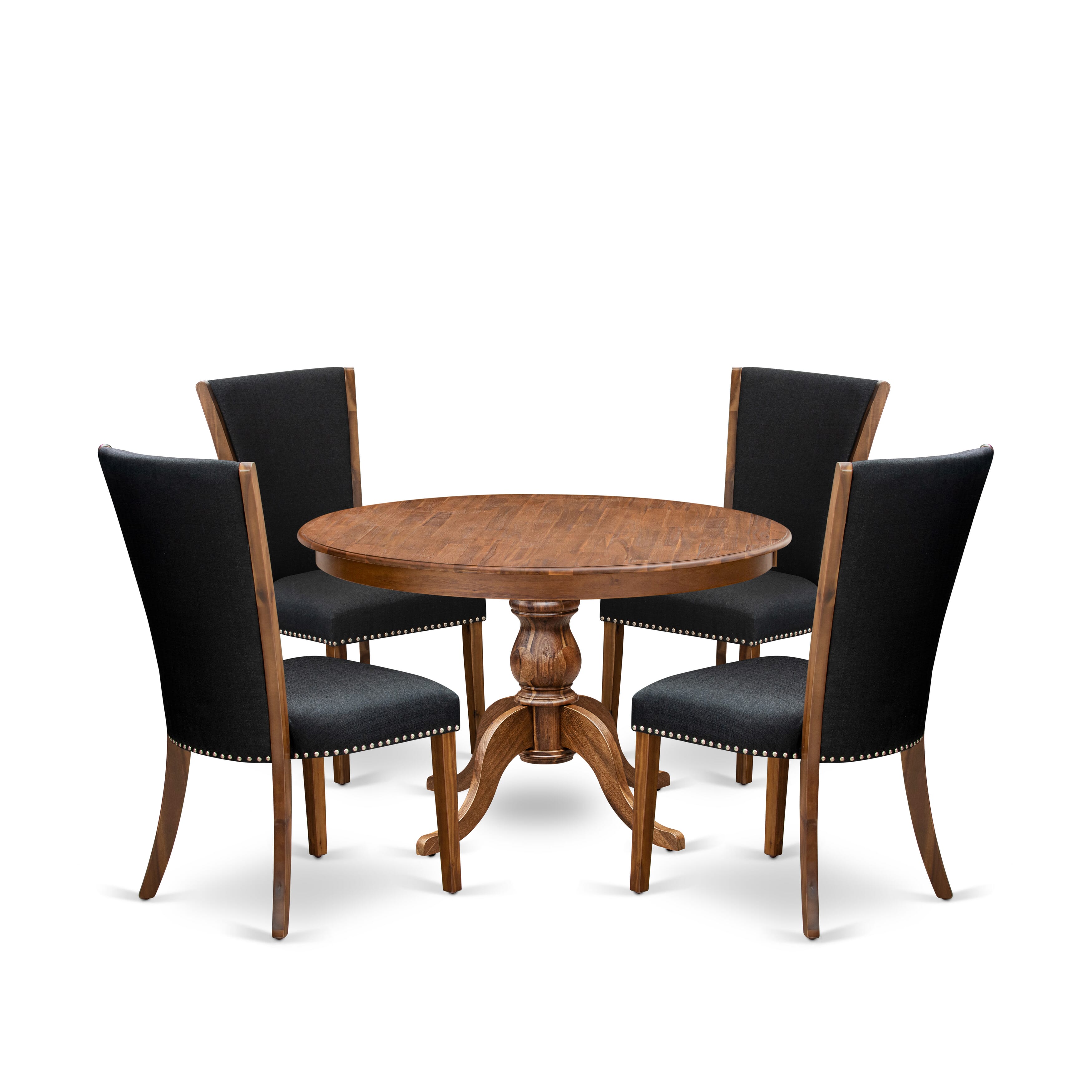 Luxe by East West Furniture F6VE5-40N-24 5 Piece Dinette Set for 4 Consists of a 48" Round Table with Pedestal and 4 Black Linen Fabric Padded Chairs, Antique Walnut