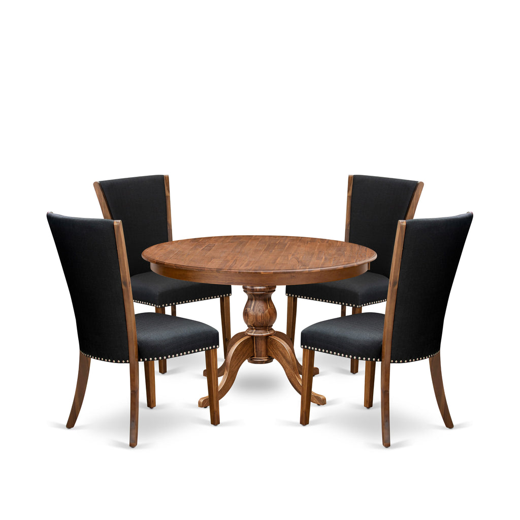 Luxe by East West Furniture F6VE5-40N-24 5 Piece Dinette Set for 4 Consists of a 48" Round Table with Pedestal and 4 Black Linen Fabric Padded Chairs, Antique Walnut