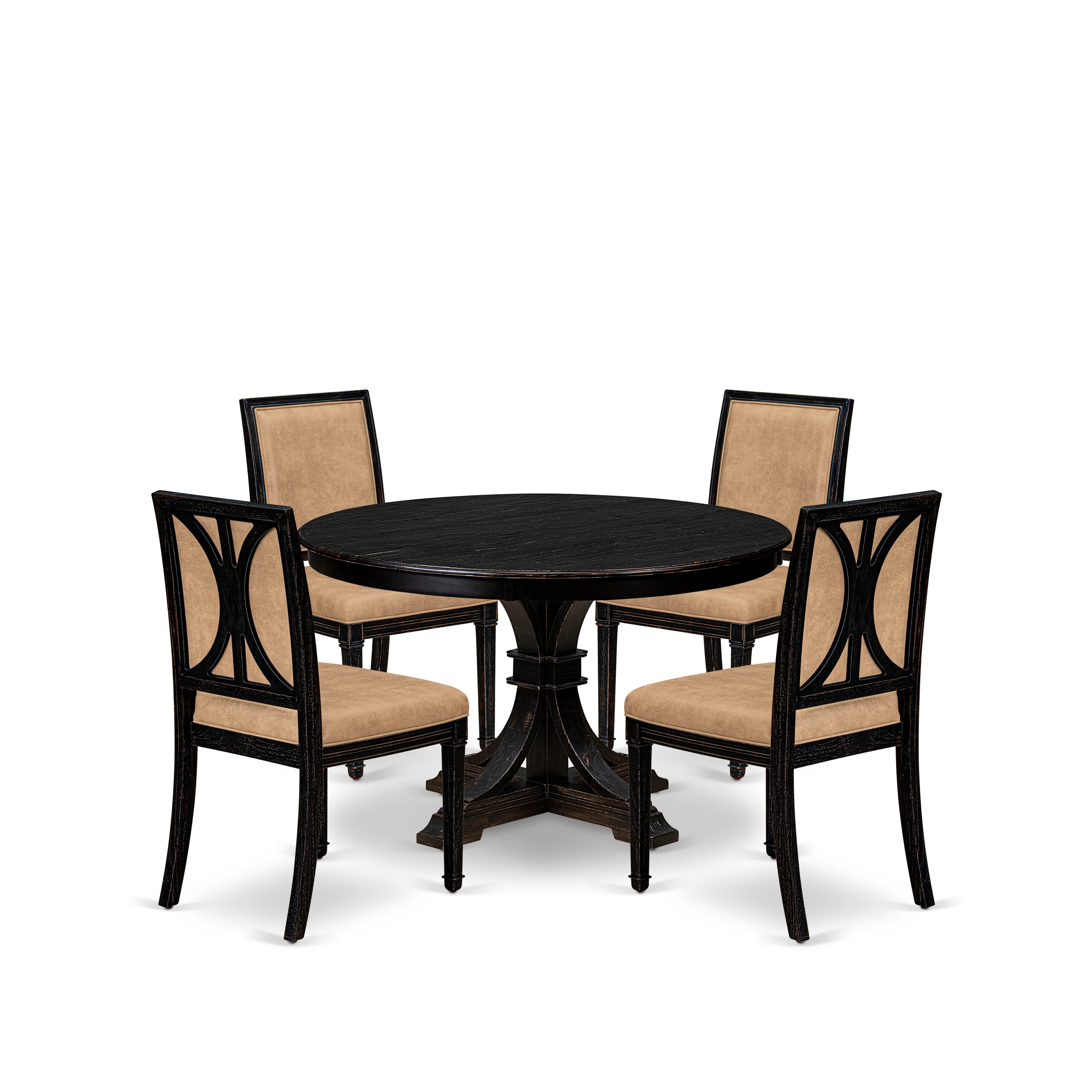 Luxe by East West Furniture - F7AM5-411-28 - 5-piece Modern Dining Table Set consists of a Dining Table and 4 Beige Polyester Fabric Modern Dining Chair with High Back - Sand Blasting Black Finish