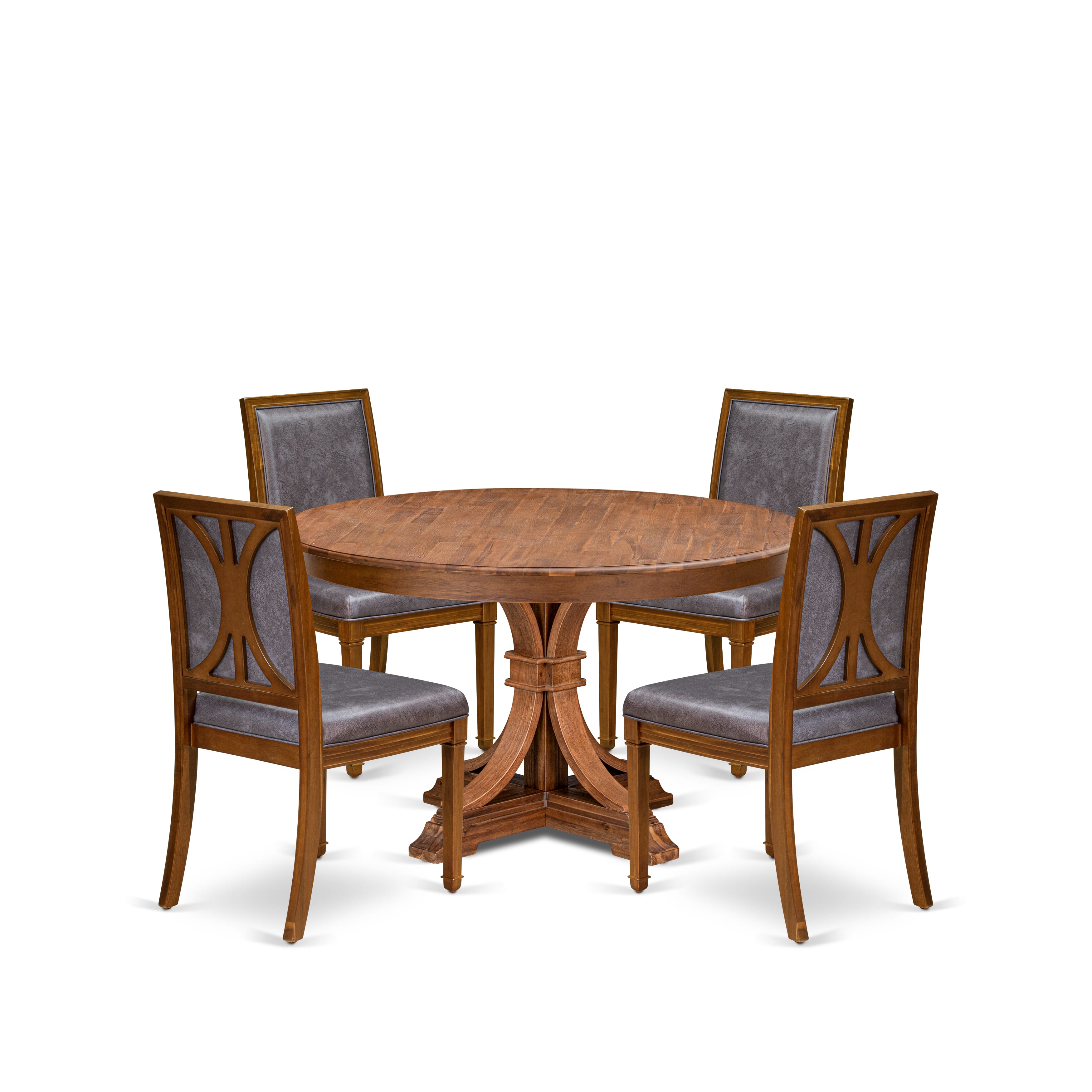 Luxe by East West Furniture - F7AM5-50N-34 - 5-piece Modern Dining Table Set consists of a Dining Table and 4 Dark Grey Polyester Fabric Dining Chair with High Back - Antique Walnut Finish