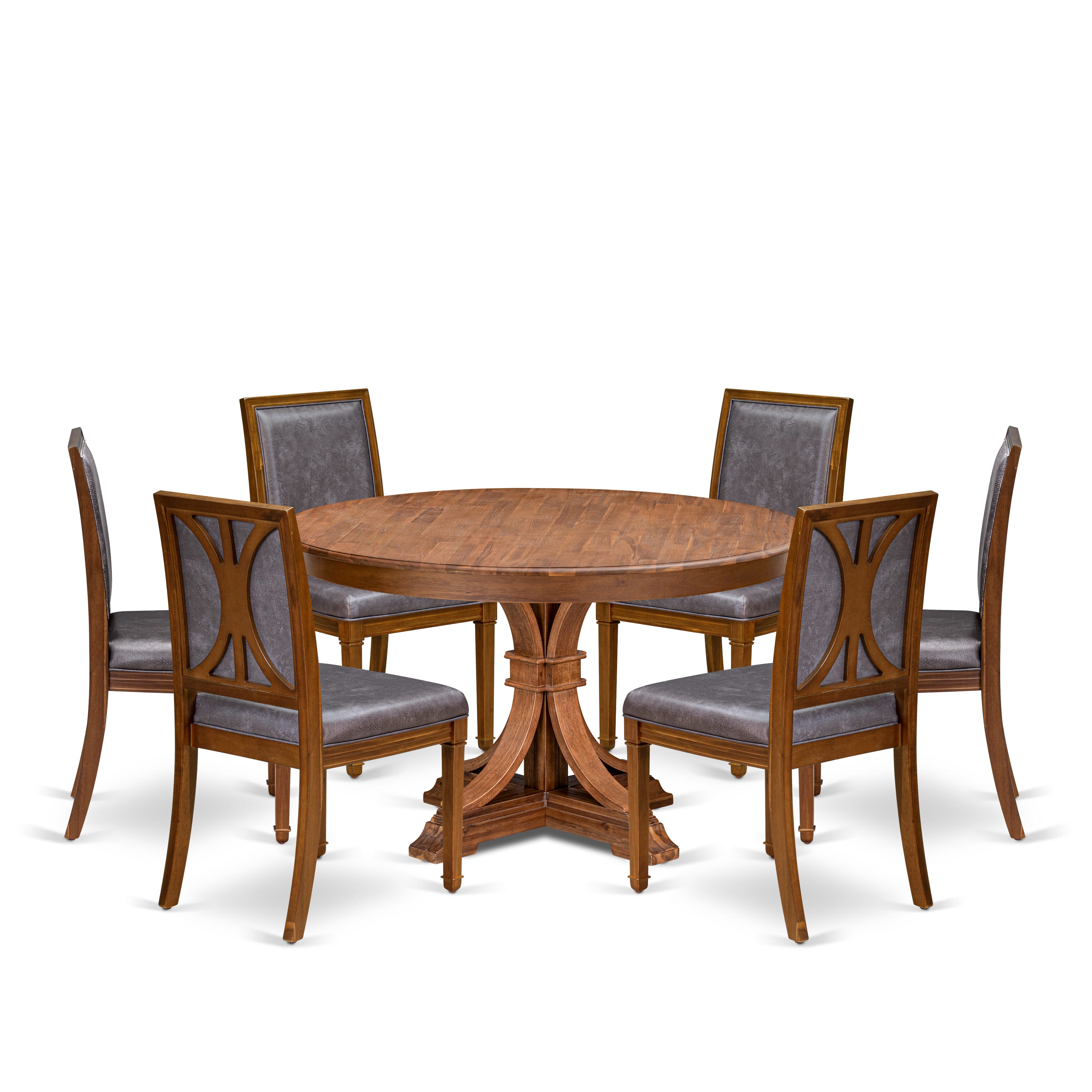 Luxe by East West Furniture - F7AM7-50N-34 - 7-piece Modern Dining Table Set consists of a Dining Table and 6 Dark Grey Polyester Fabric Dining Chair with High Back - Antique Walnut Finish