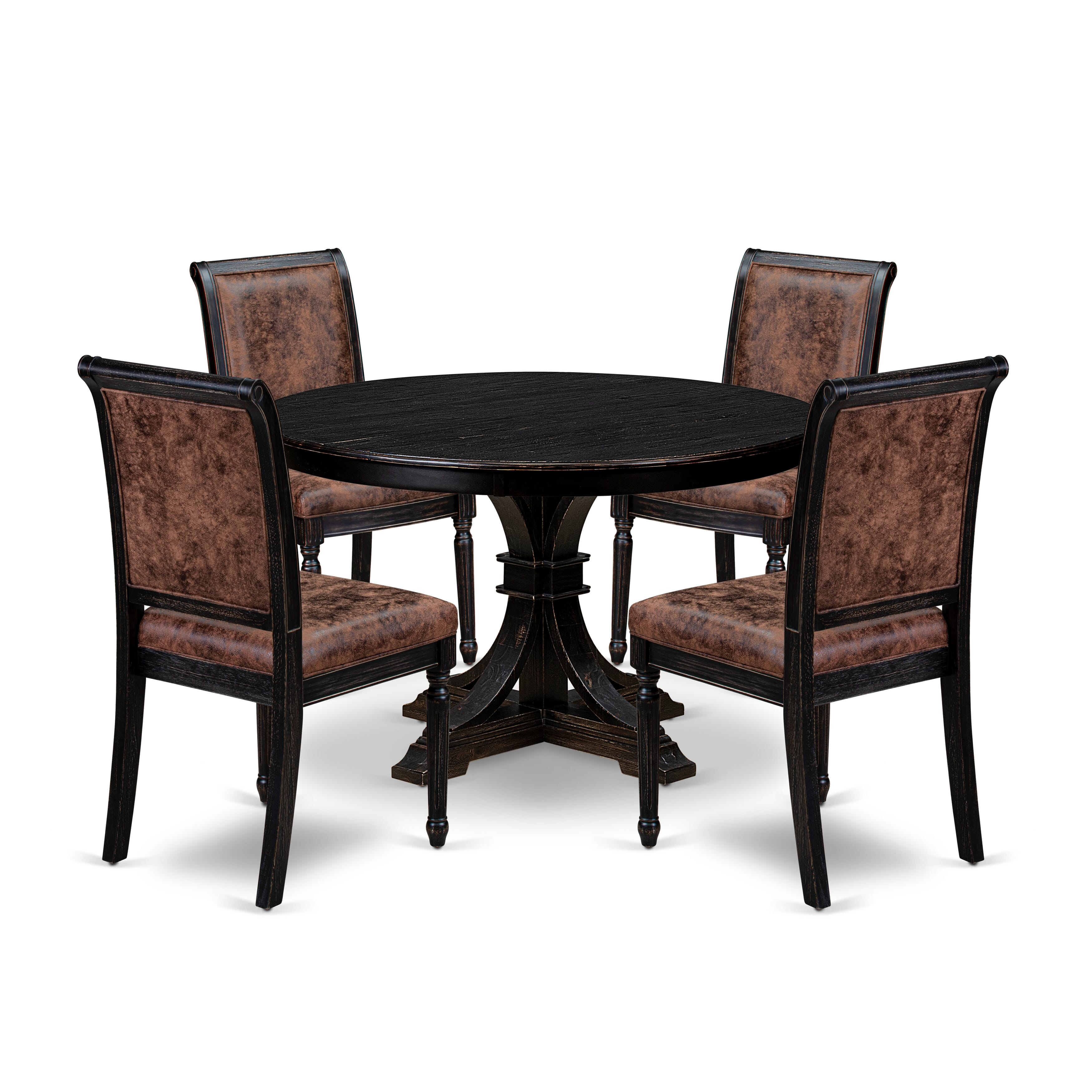 Luxe by East West Furniture - F7CY5-411-33 - 5-piece Kitchen Dining Table Set consists of a Dining Table and 4 Brown Polyester Fabric Parsons Chairs with High Back - Sand Blasting Black Finish