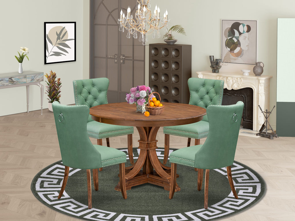 Luxe by East West Furniture F7DA5-40N-22 5-Pc Mid Century Dining Set Include a Wooden Table and 4 Willow Green Faux Leather Chairs with Button-Tufted Back, Antique Walnut