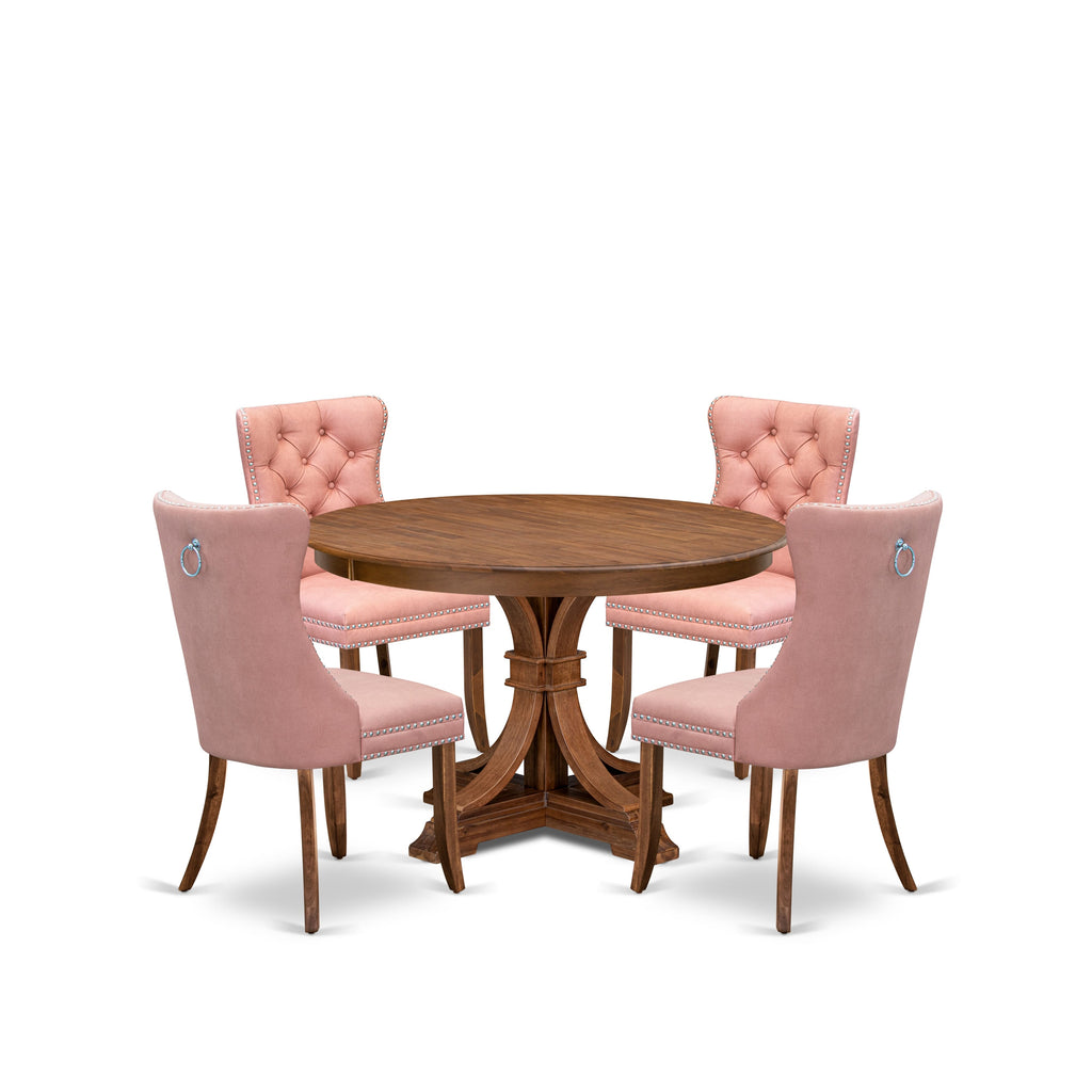 Luxe by East West Furniture F7DA5-40N-23 5-Pc Kitchen Table Set Include a Wooden Table and 4 Beige Red Faux Leather Padded Chairs with Button-Tufted Back, Antique Walnut