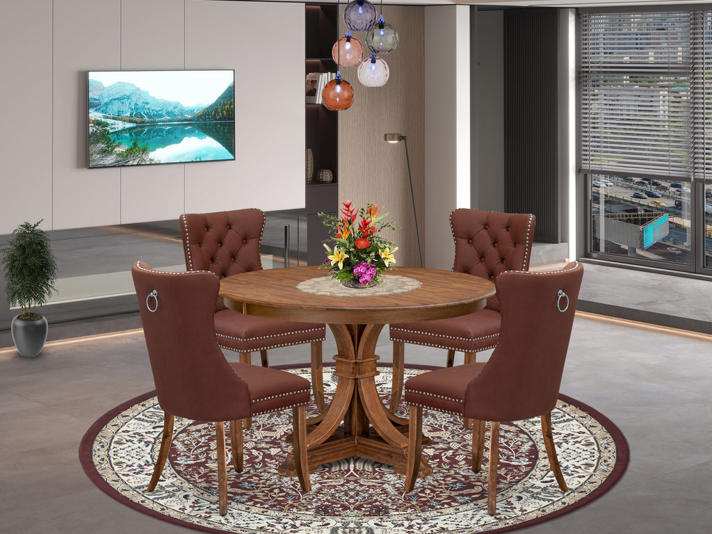 Luxe by East West Furniture F7DA5-40N-26 5-Pc Modern Table Set Include a Wooden Table and 4 Burgundy Faux Leather Upholstered Chairs with Button-Tufted Back, Antique Walnut