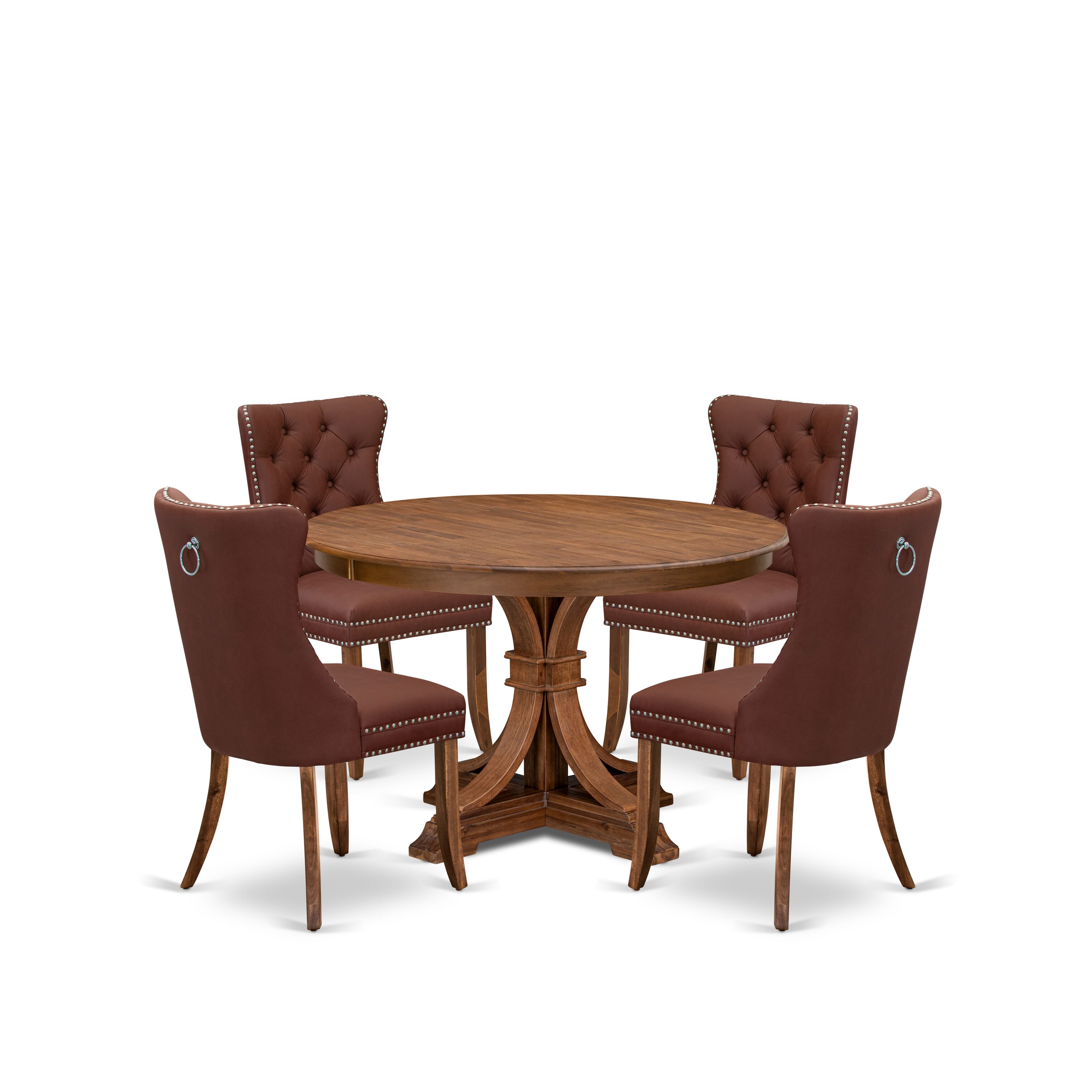 Luxe by East West Furniture F7DA5-40N-26 5-Pc Modern Table Set Include a Wooden Table and 4 Burgundy Faux Leather Upholstered Chairs with Button-Tufted Back, Antique Walnut