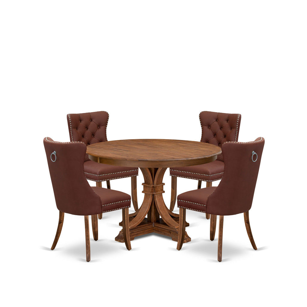 Luxe by East West Furniture F7DA5-40N-26 5-Pc Modern Table Set Include a Wooden Table and 4 Burgundy Faux Leather Upholstered Chairs with Button-Tufted Back, Antique Walnut
