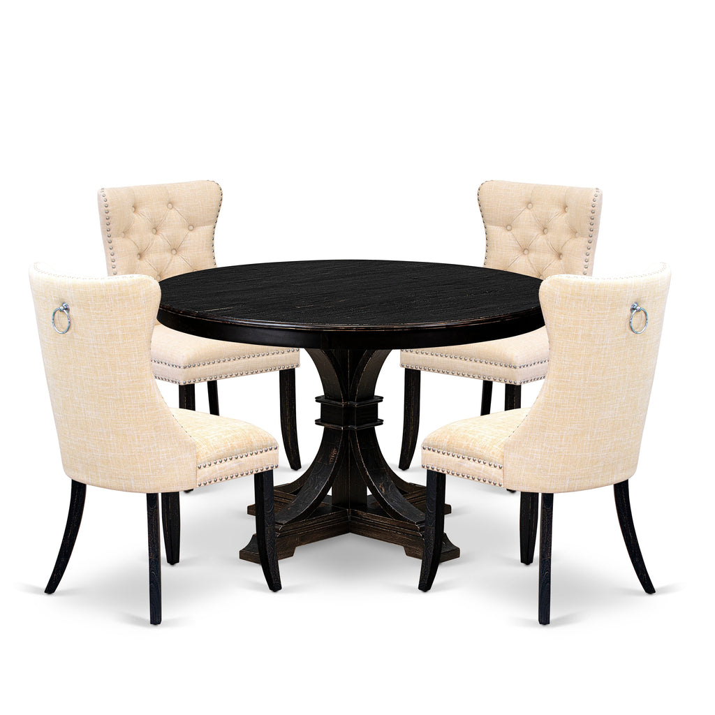 Luxe by East West Furniture F7DA5-411-32 5-piece Kitchen Set consists of a wood table and 4 Light Beige Linen Fabric dining chair with Button Tufted Back - Sand Blasted Black