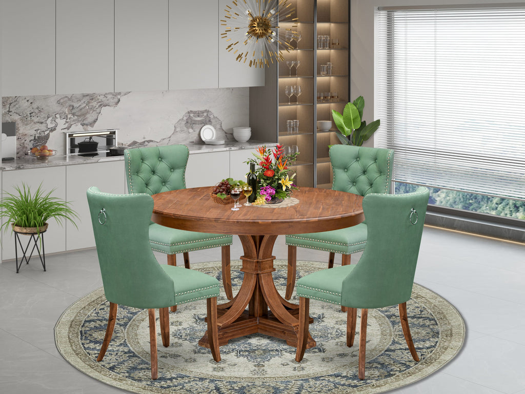 Luxe by East West Furniture F7DA5-50N-22 5-Pc Kitchen Table Set Consist a Kitchen Table and 4 Willow Green Faux Leather Parsons Chairs with Button-Tufted Back, Antique Walnut