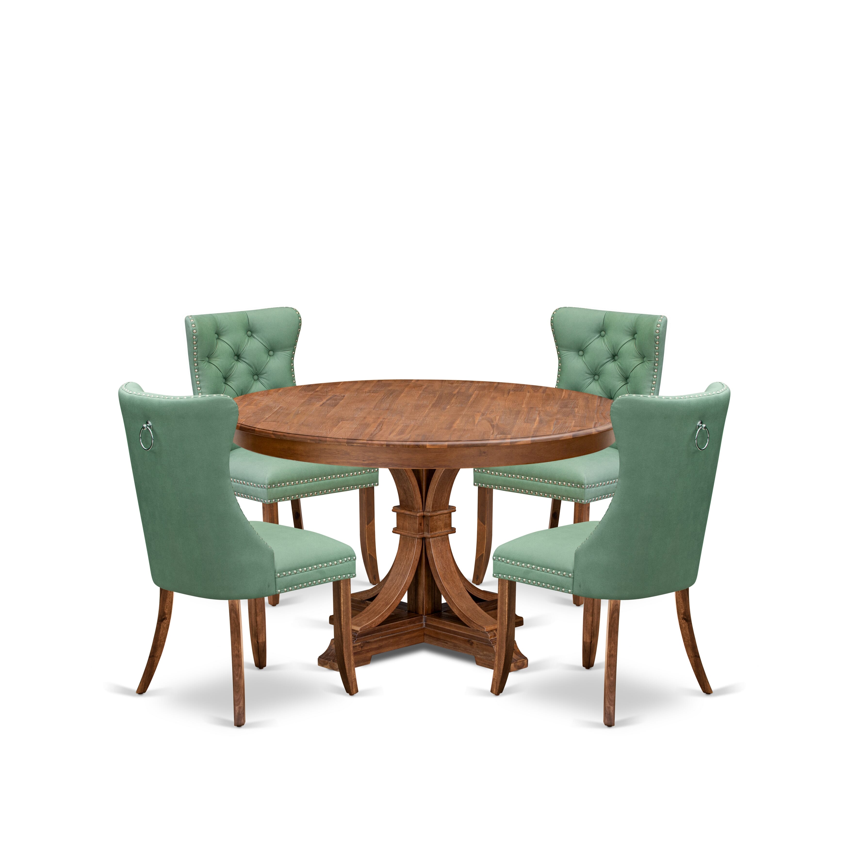 Luxe by East West Furniture F7DA5-50N-22 5-Pc Kitchen Table Set Consist a Kitchen Table and 4 Willow Green Faux Leather Parsons Chairs with Button-Tufted Back, Antique Walnut