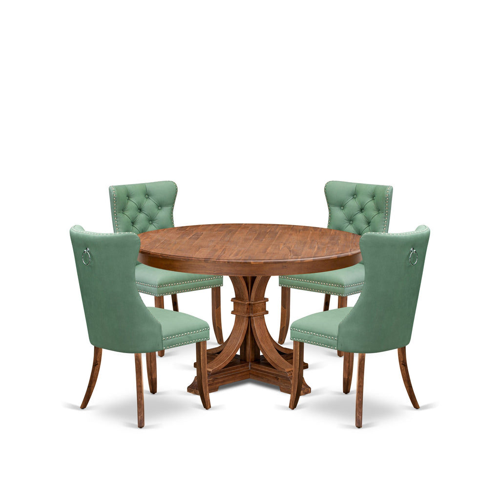Luxe by East West Furniture F7DA5-50N-22 5-Pc Kitchen Table Set Consist a Kitchen Table and 4 Willow Green Faux Leather Parsons Chairs with Button-Tufted Back, Antique Walnut