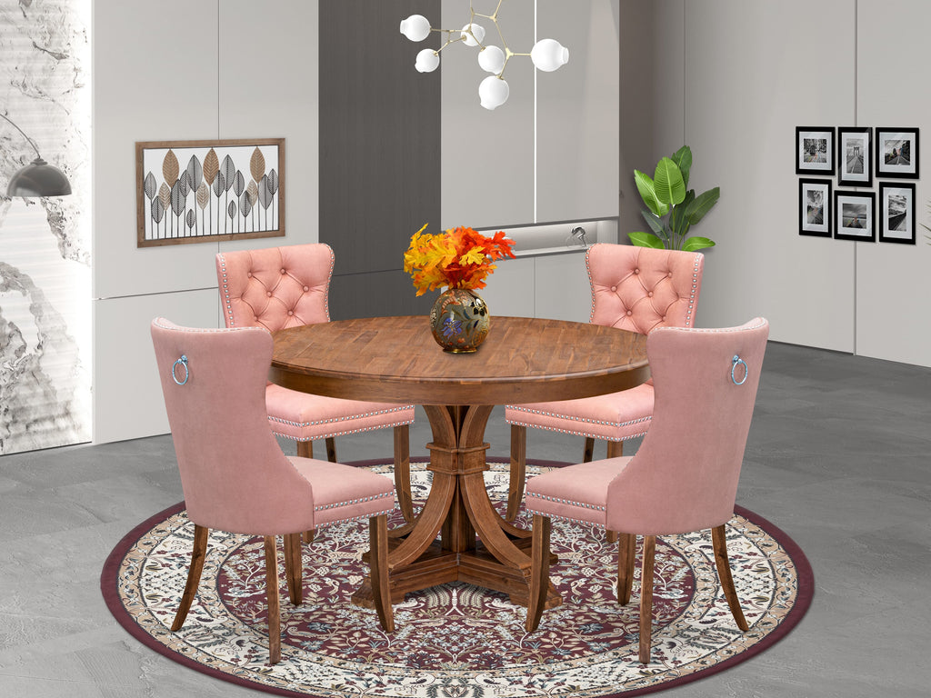 Luxe by East West Furniture F7DA5-50N-23 5-Pc Dining Table Set Consist a Kitchen Table and 4 Beige Red Faux Leather Padded Chairs with Button-Tufted Back, Antique Walnut