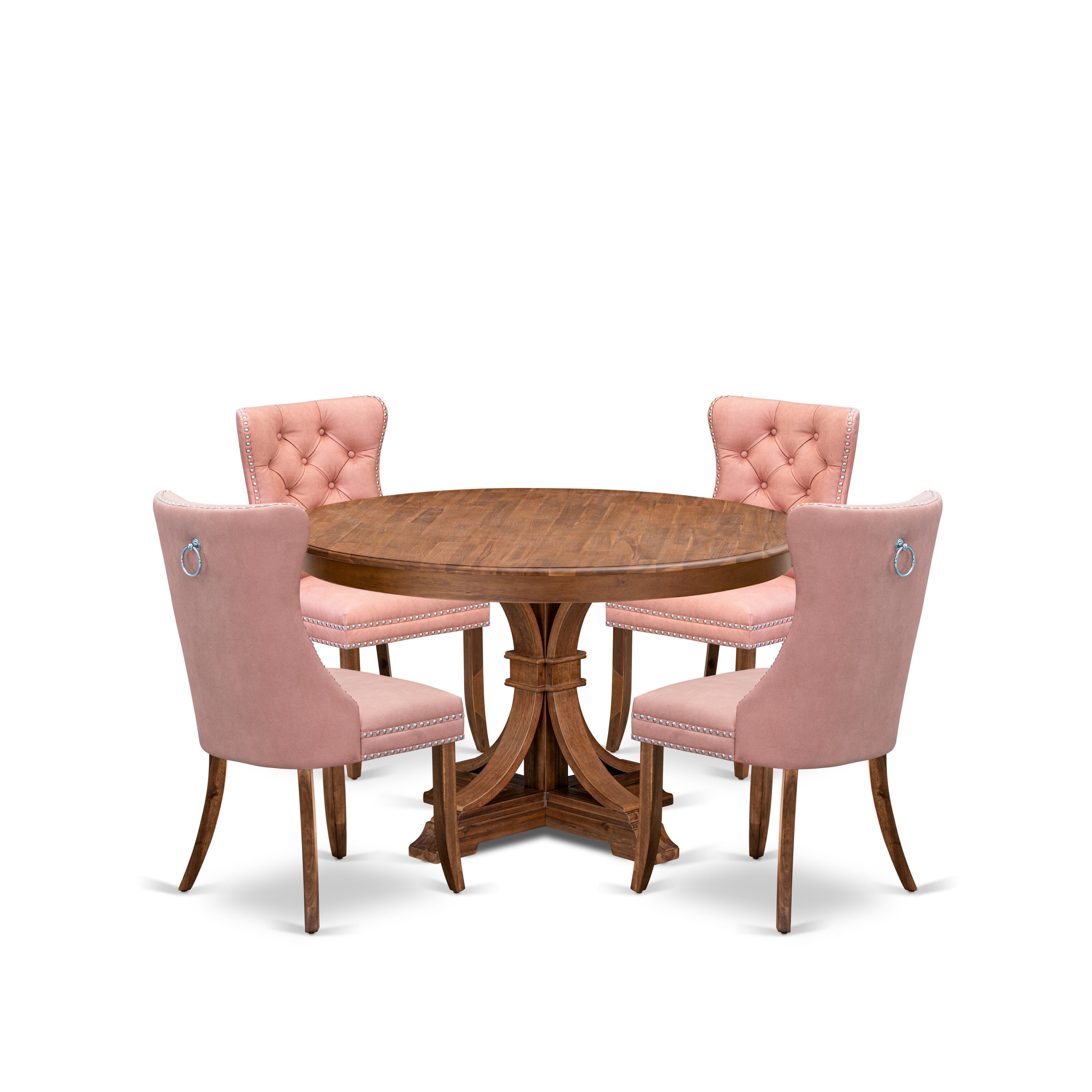 Luxe by East West Furniture F7DA5-50N-23 5-Pc Dining Table Set Consist a Kitchen Table and 4 Beige Red Faux Leather Padded Chairs with Button-Tufted Back, Antique Walnut