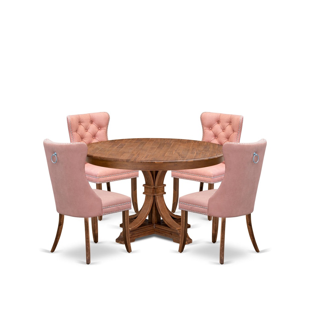 Luxe by East West Furniture F7DA5-50N-23 5-Pc Dining Table Set Consist a Kitchen Table and 4 Beige Red Faux Leather Padded Chairs with Button-Tufted Back, Antique Walnut