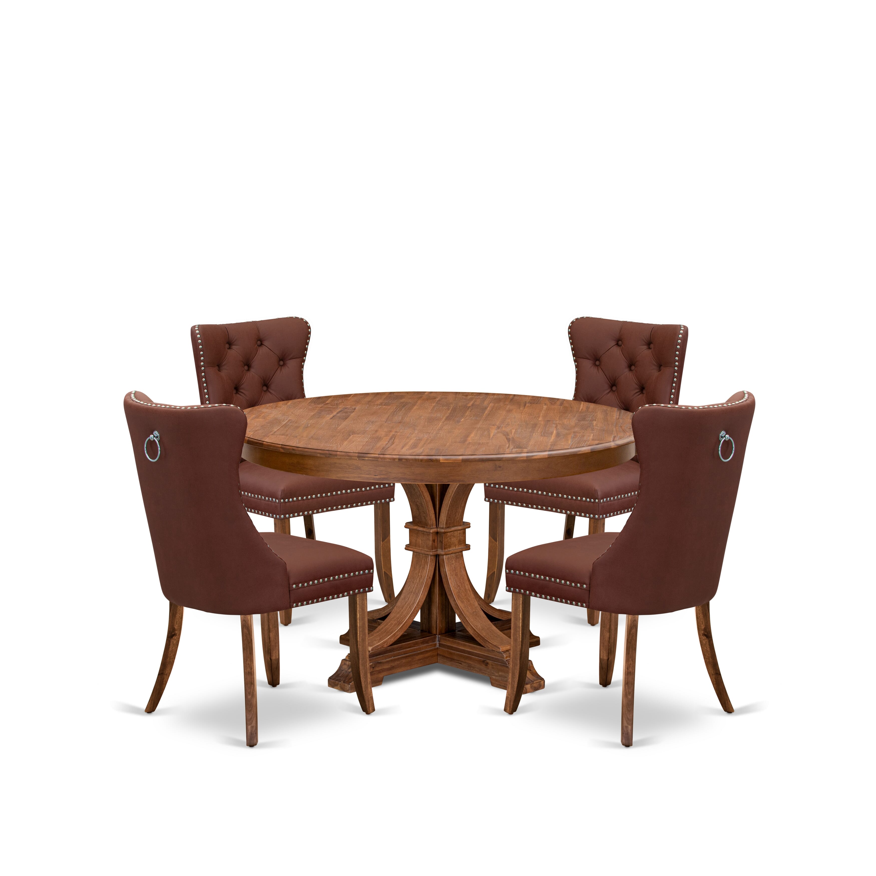 Luxe by East West Furniture F7DA5-50N-26 5-Pc Mid Century Modern Set Consist a Table and 4 Burgundy Faux Leather Upholstered Chairs with Button-Tufted Back, Antique Walnut