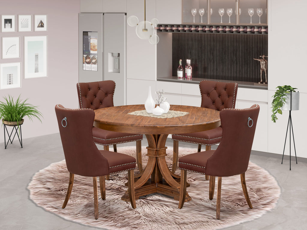 Luxe by East West Furniture F7DA5-50N-26 5-Pc Mid Century Modern Set Consist a Table and 4 Burgundy Faux Leather Upholstered Chairs with Button-Tufted Back, Antique Walnut